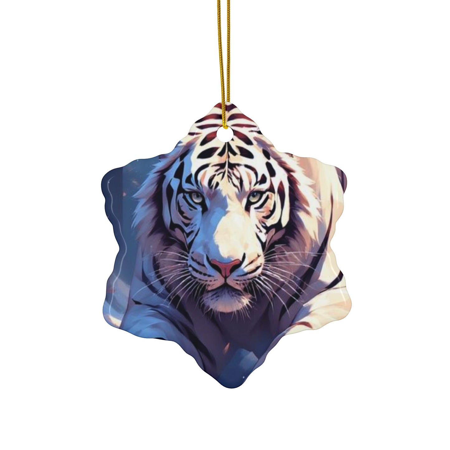 White Tiger Ceramic Ornament — Double-Sided Wildlife Holiday Decoration