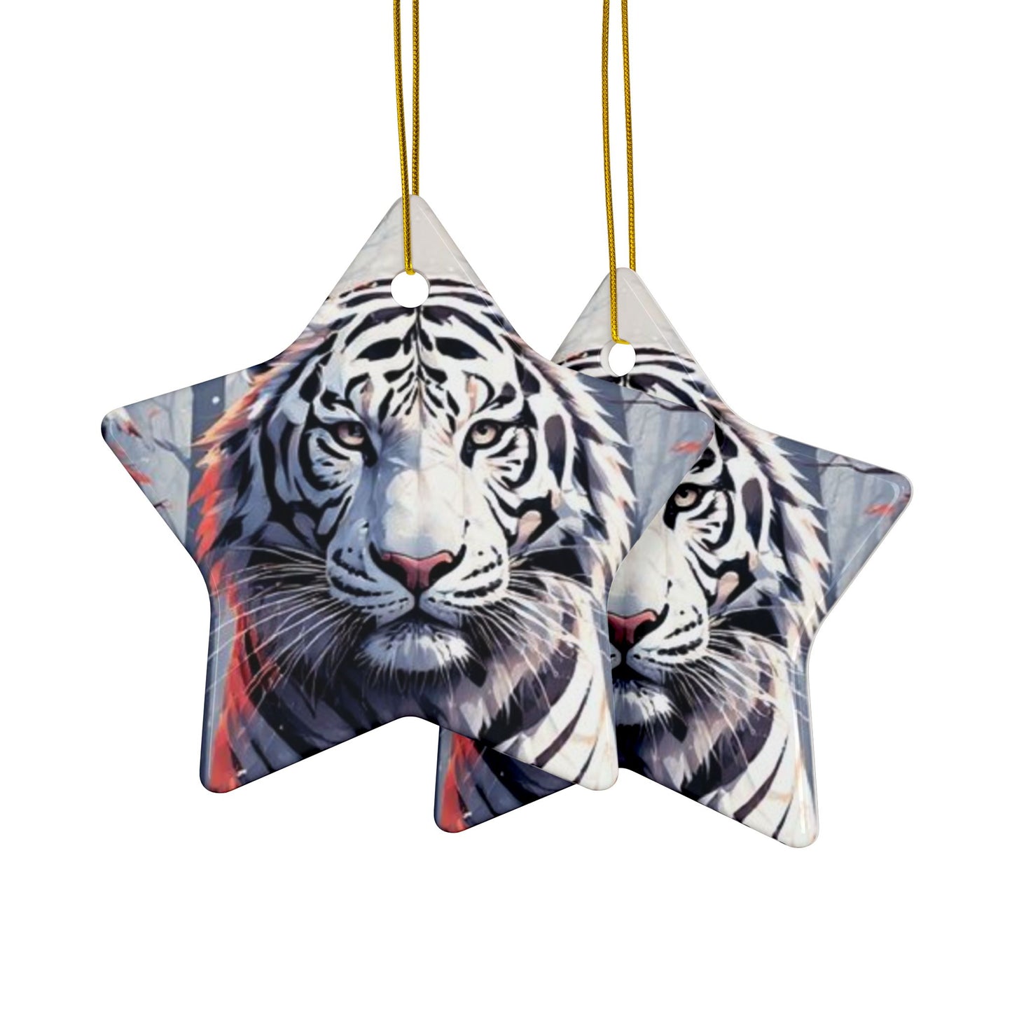 White Tiger Ceramic Ornament — Double-Sided Holiday Decoration