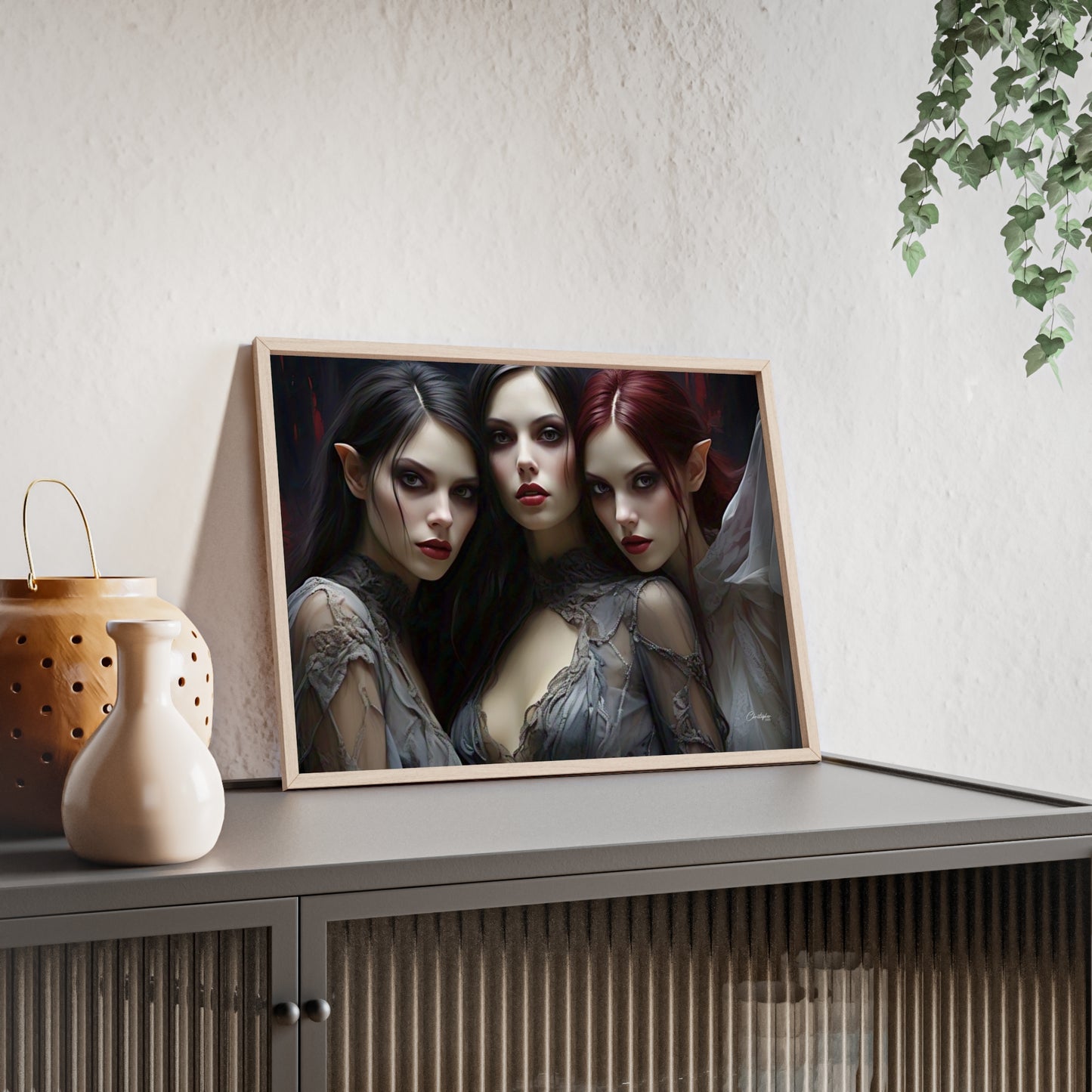 Eerie Fantasy Art Posters with Wooden Frame, Gothic Home Decor, Unique Wall Art, Gift for Art Lovers, Halloween Decoration, Witchy Style