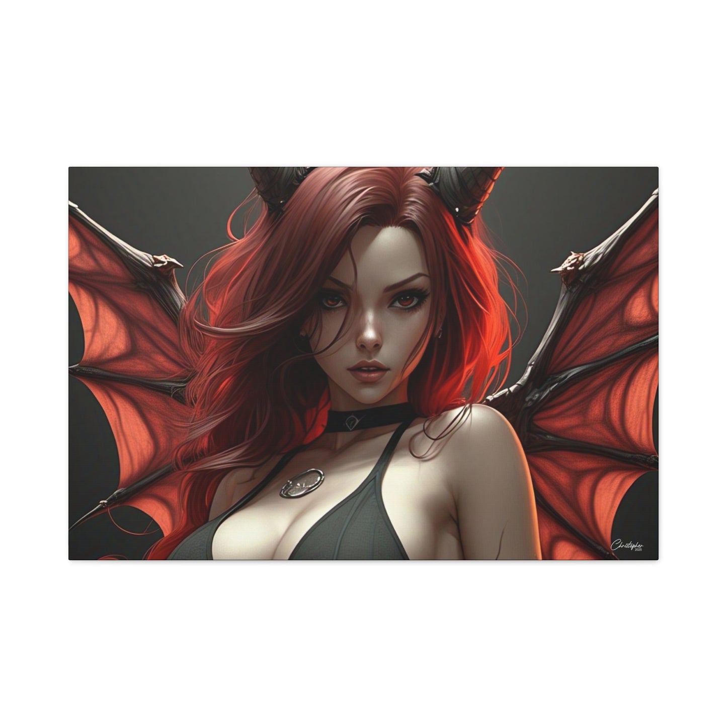 Gothic Fantasy Canvas Art, Demon Girl Wall Decor, Unique Home Decor, Gift for Her, Halloween or Birthday Gift