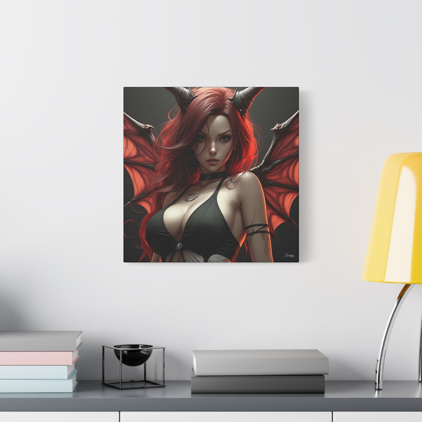Gothic Fantasy Canvas Art, Demon Girl Wall Decor, Unique Home Decor, Gift for Her, Halloween or Birthday Gift