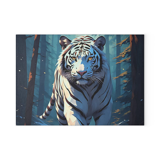 White Tiger Forest Glass Cutting Board — Decorative Kitchen Chopping Board