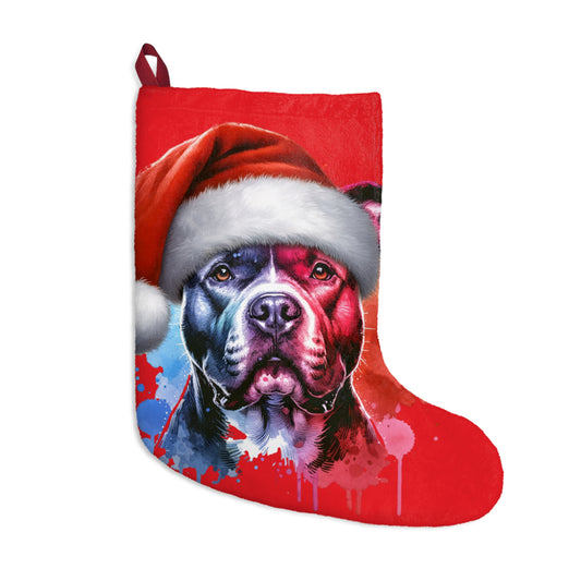 Pit Bull Christmas Stocking — Festive Dog Portrait Holiday Decor