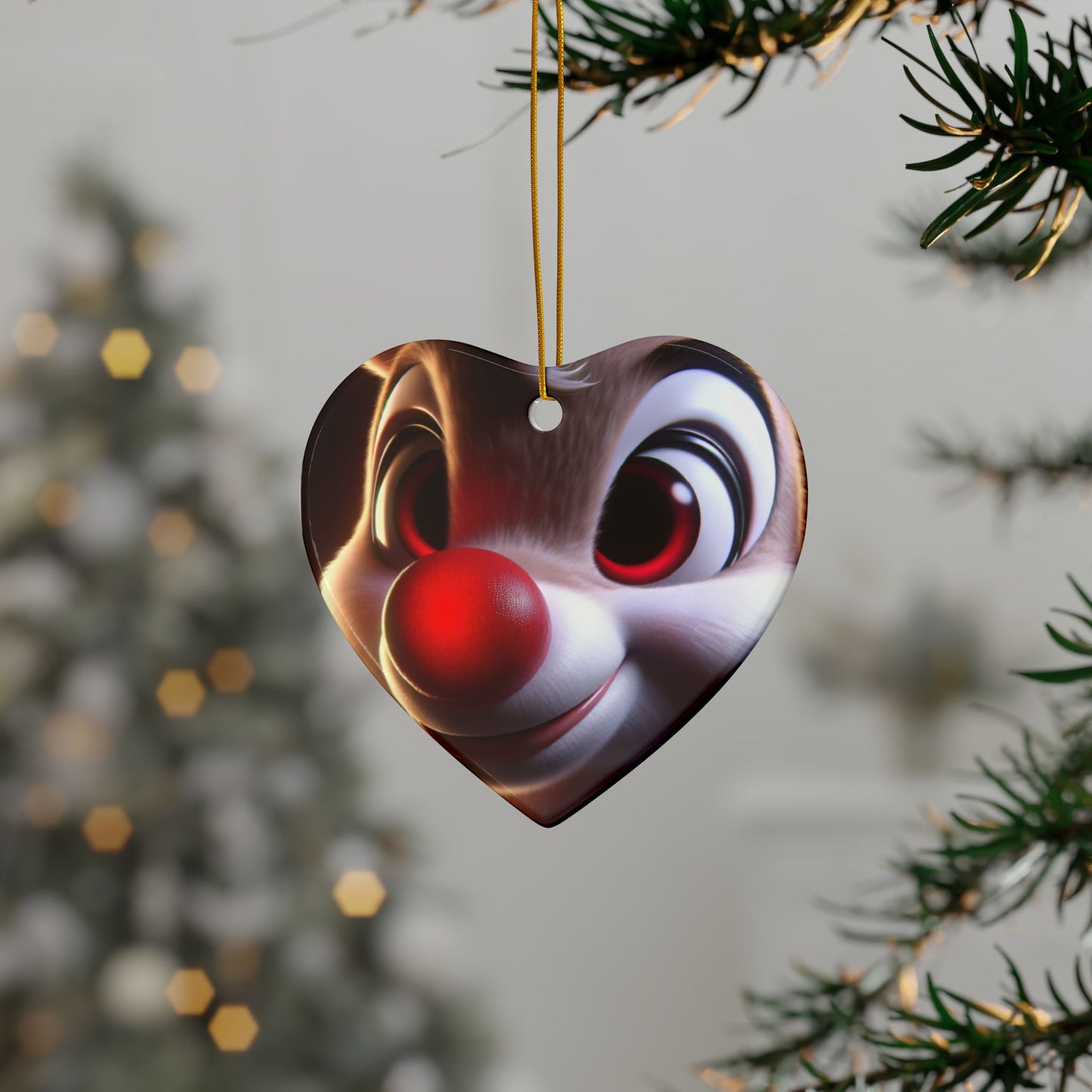 Rudolph Reindeer Ceramic Ornament — Round Double-Sided Holiday Decor