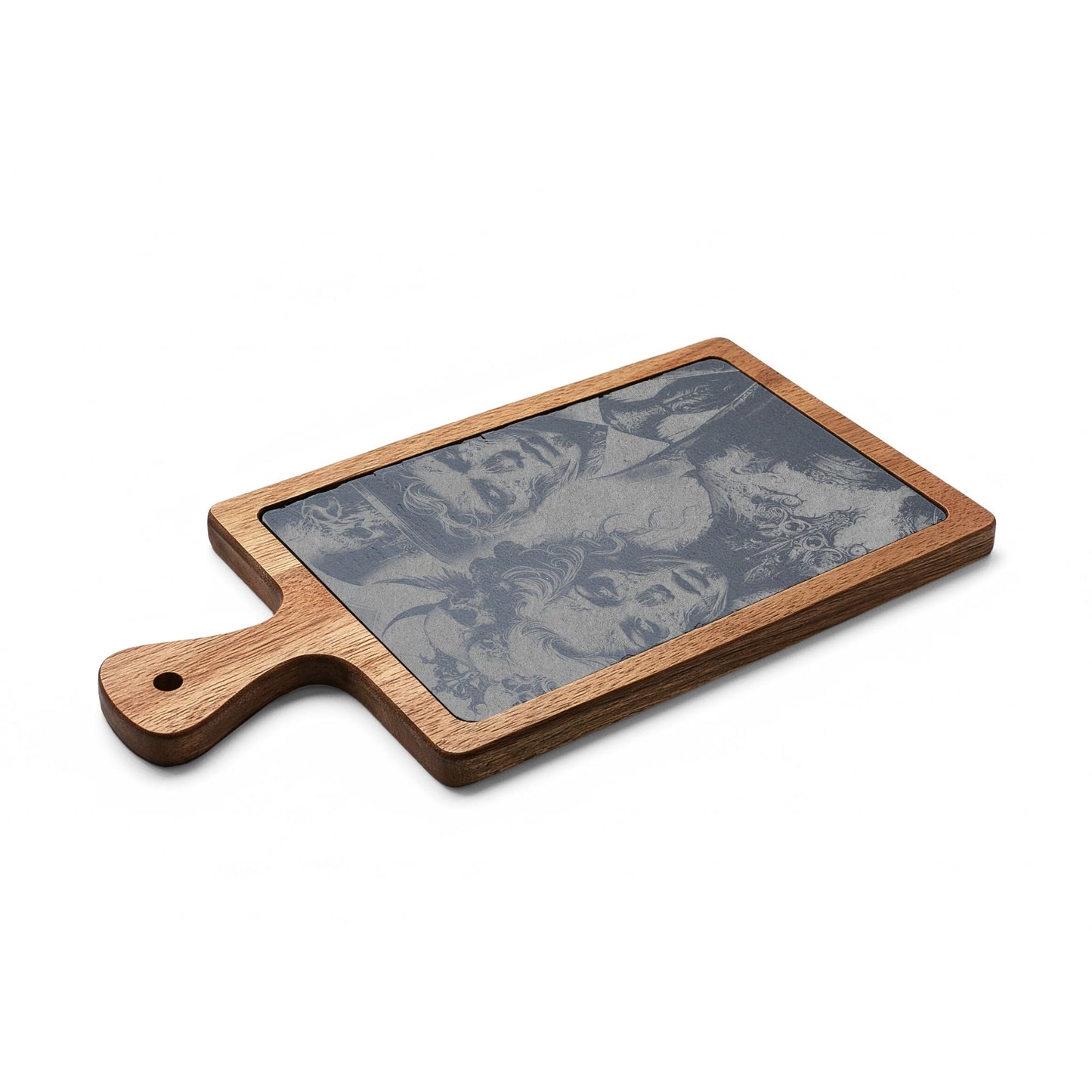 Engraved Acacia Charcuterie Board with Gothic Couple Design