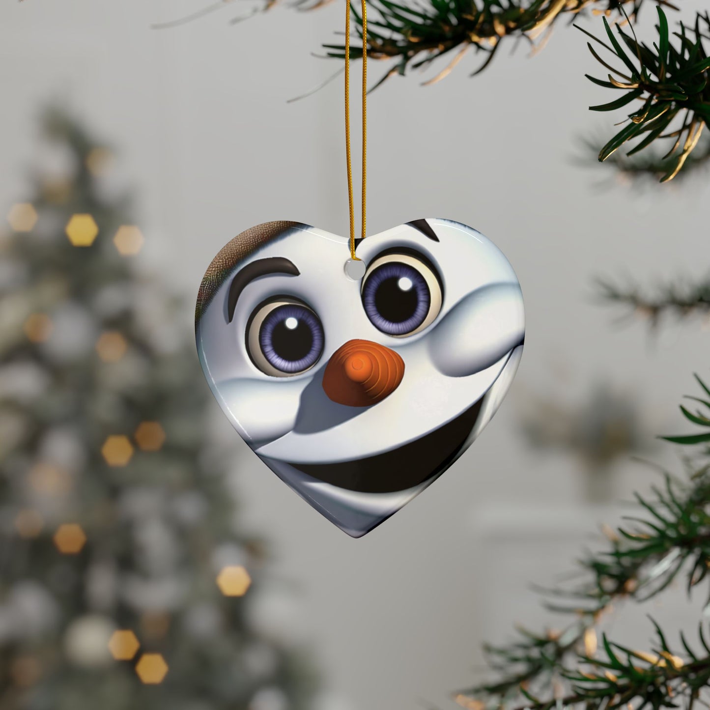 Snowman Face Ceramic Ornament — Cute Holiday Tree Decoration, Double-Sided