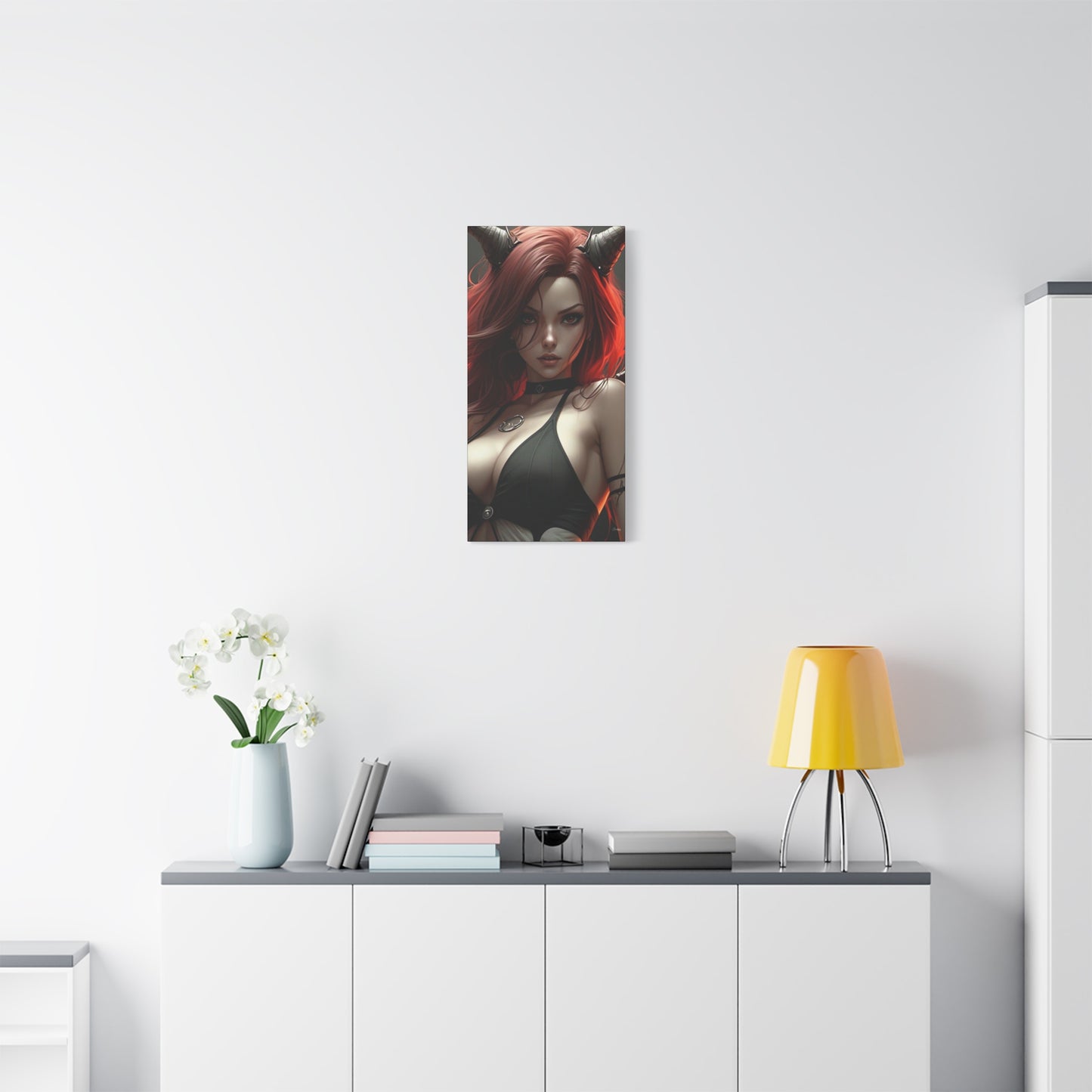 Gothic Fantasy Canvas Art, Demon Girl Wall Decor, Unique Home Decor, Gift for Her, Halloween or Birthday Gift