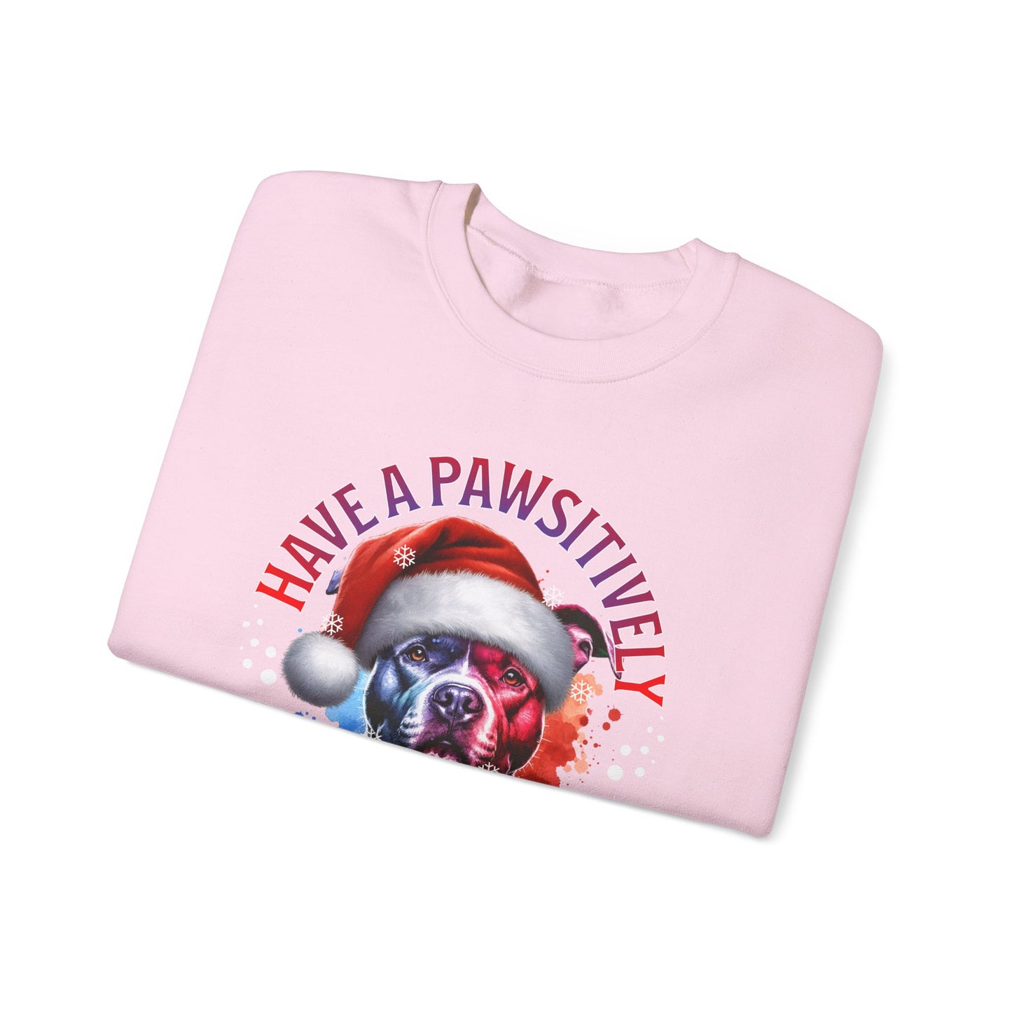 Crewneck Pit Bull Sweatshirt - "Have a Pawsitively Merry Christmas" Dog Santa Holiday Sweatshirt