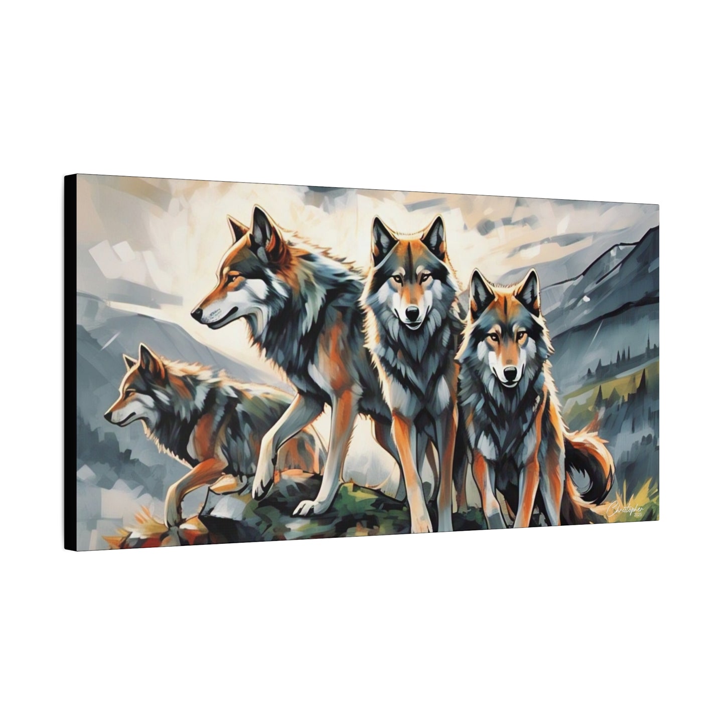 Wolf Family Matte Canvas Art, Home Decor, Animal Lovers Gift, Nature Wall Art, Wildlife Art Print, Outdoor Enthusiasts Decor