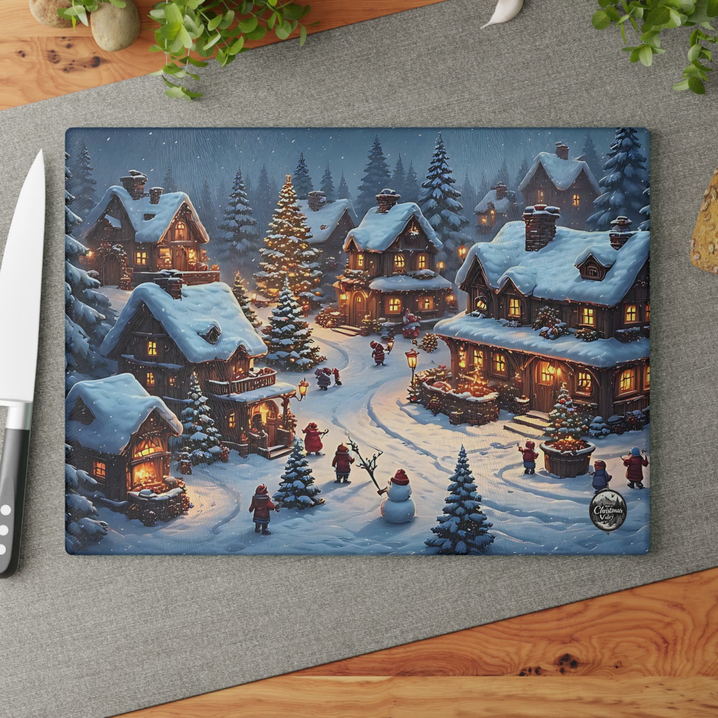 Cozy Winter Glass Cutting Board - Perfect for Holiday Hosting, Kitchen Decor, Gift for Chefs, Seasonal Cooking, Winter Wonderland