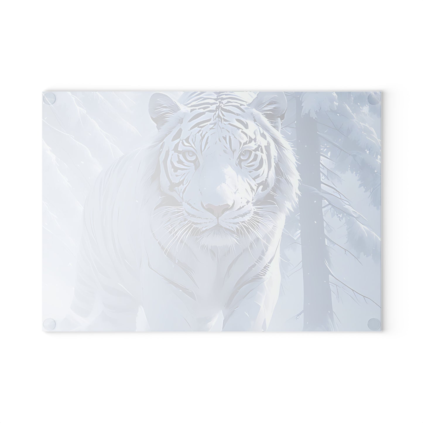 Glass Cutting Board — White Tiger Winter Scene Tempered Glass Chopping Board
