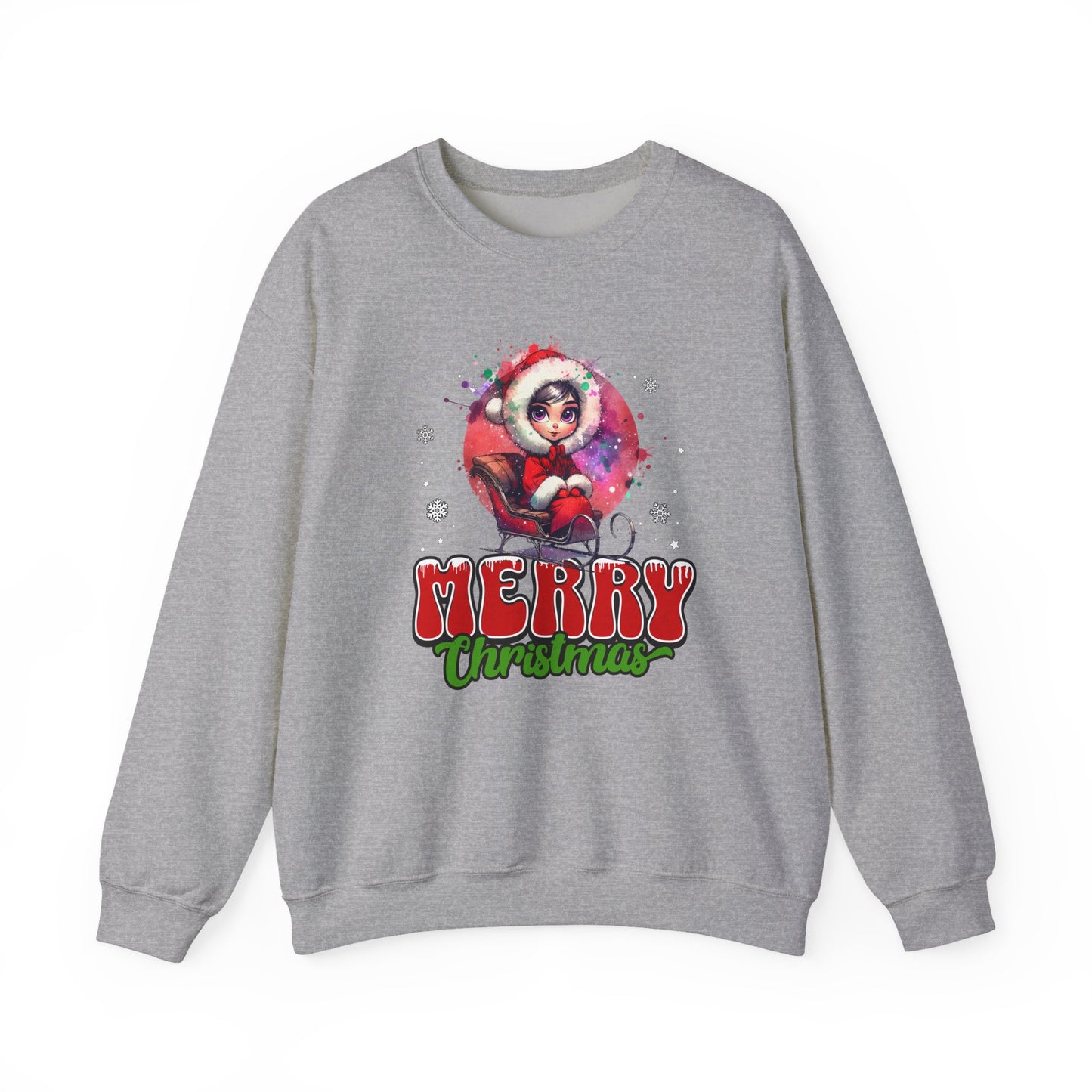 Christmas Crewneck Sweatshirt — Cute Santa Girl 'Merry Christmas' Holiday Pullover