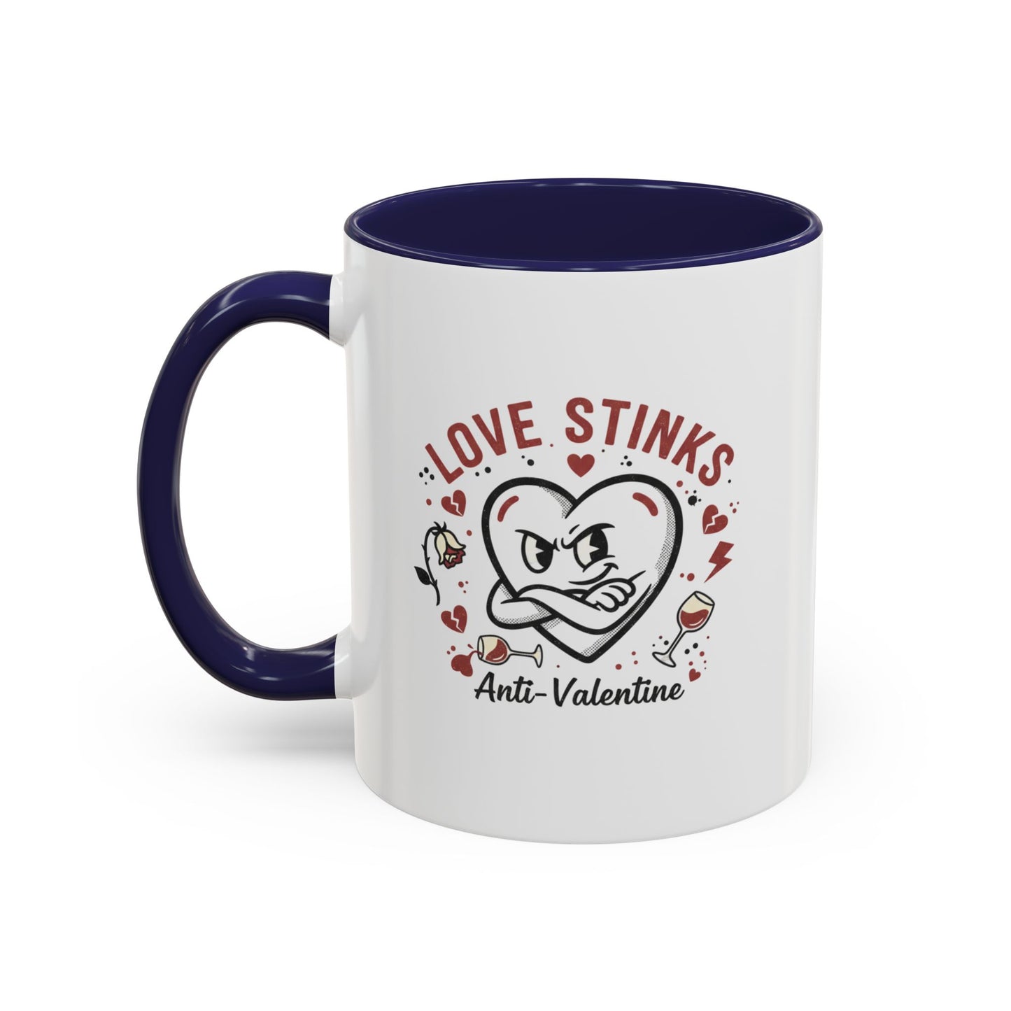 Coffee Mug — "Love Stinks" Anti-Valentine Heart Accent Mug (11/15oz)