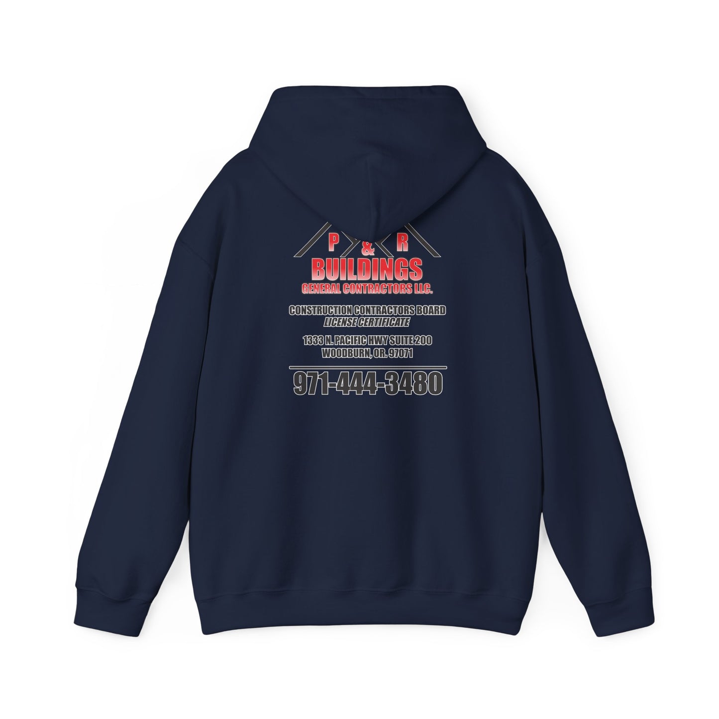 P&R Buildings Logo Hoodie — Custom Contractor License & Phone Number