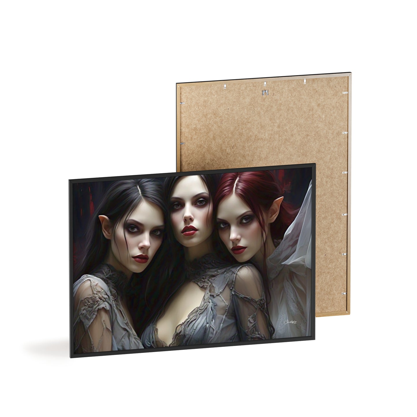 Eerie Fantasy Art Posters with Wooden Frame, Gothic Home Decor, Unique Wall Art, Gift for Art Lovers, Halloween Decoration, Witchy Style