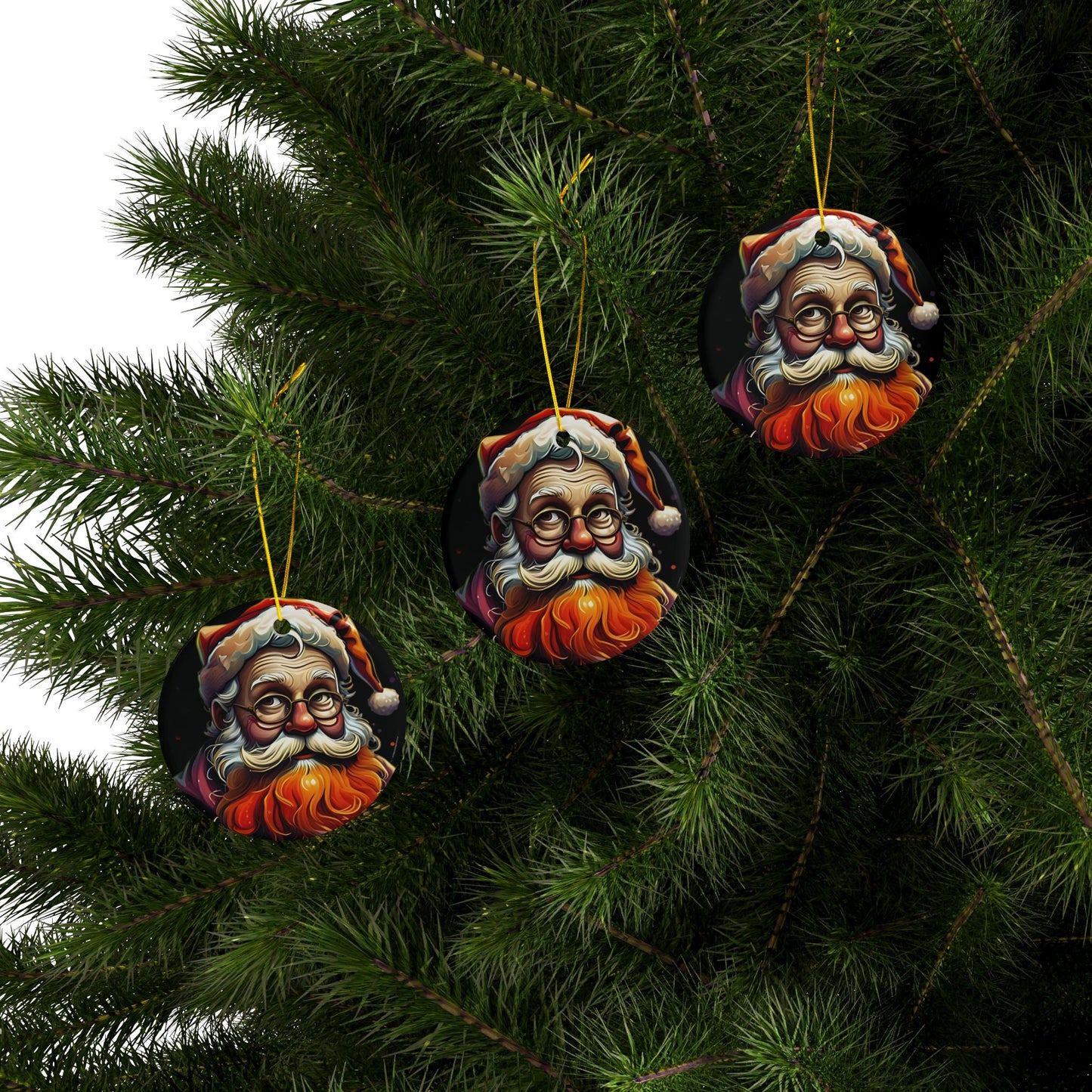Santa Claus Ceramic Ornament — Double-Sided Christmas Tree Decoration