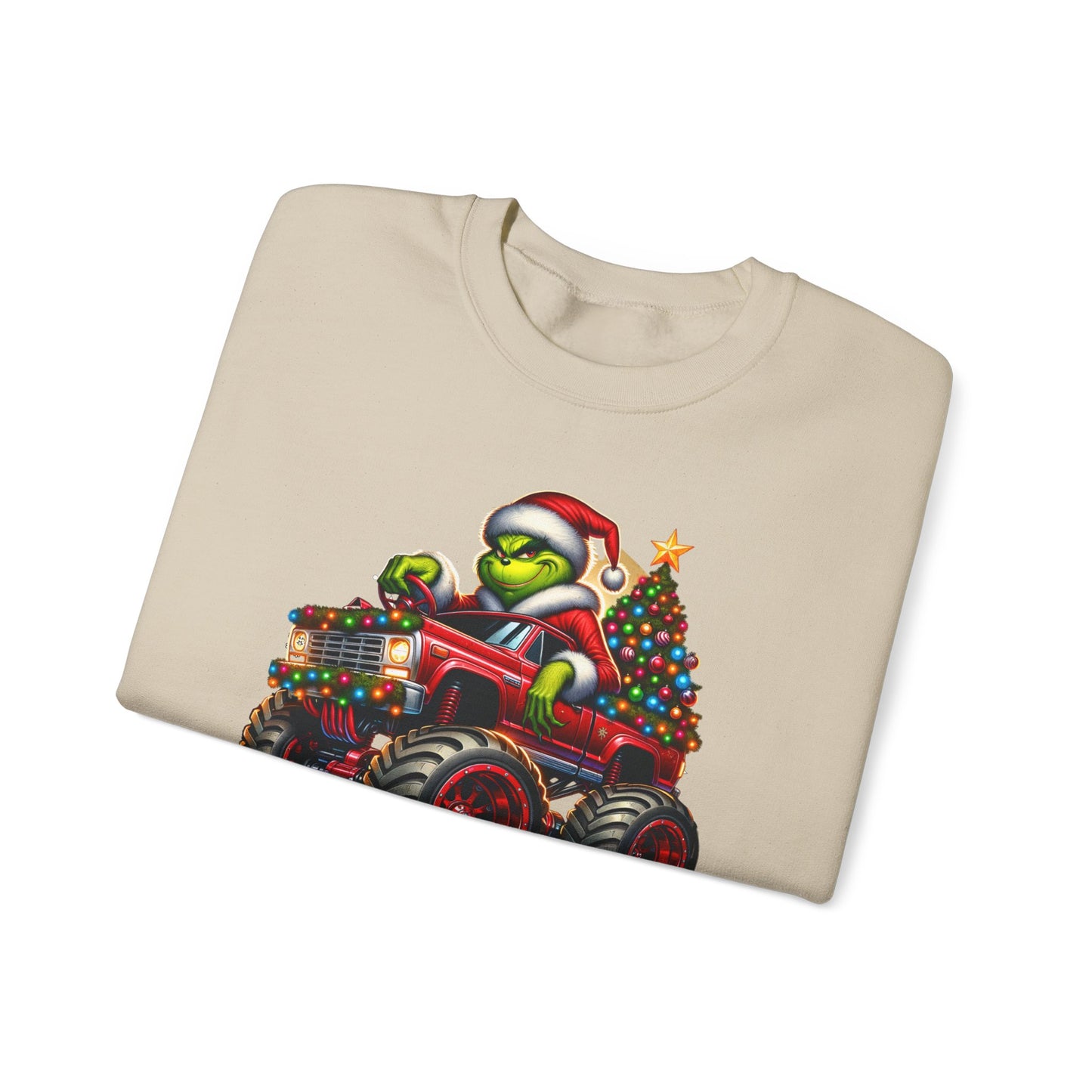 Christmas Monster Truck Sweatshirt — 'Merry Christmas' Grinch Driver Design