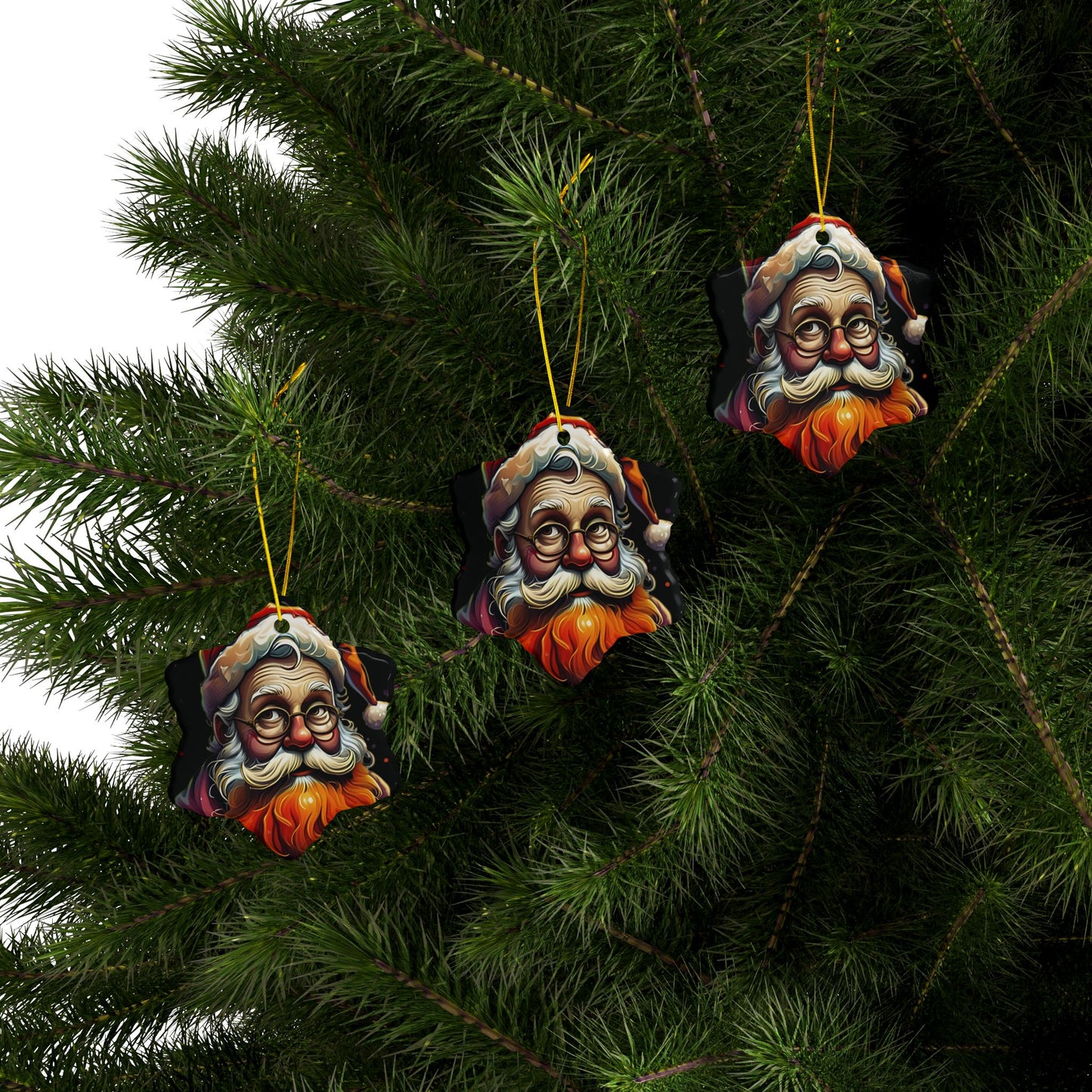 Santa Claus Ceramic Ornament — Double-Sided Christmas Tree Decoration