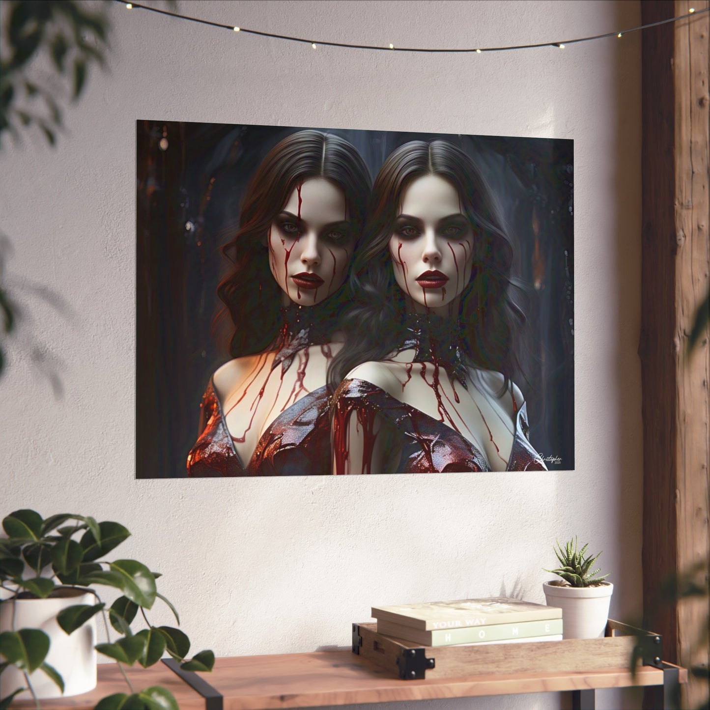 Vampire Sisters Fine Art Poster, Gothic Wall Art, Spooky Decor, Horror Home Decor, Blood Art Print, Dark Aesthetic Print