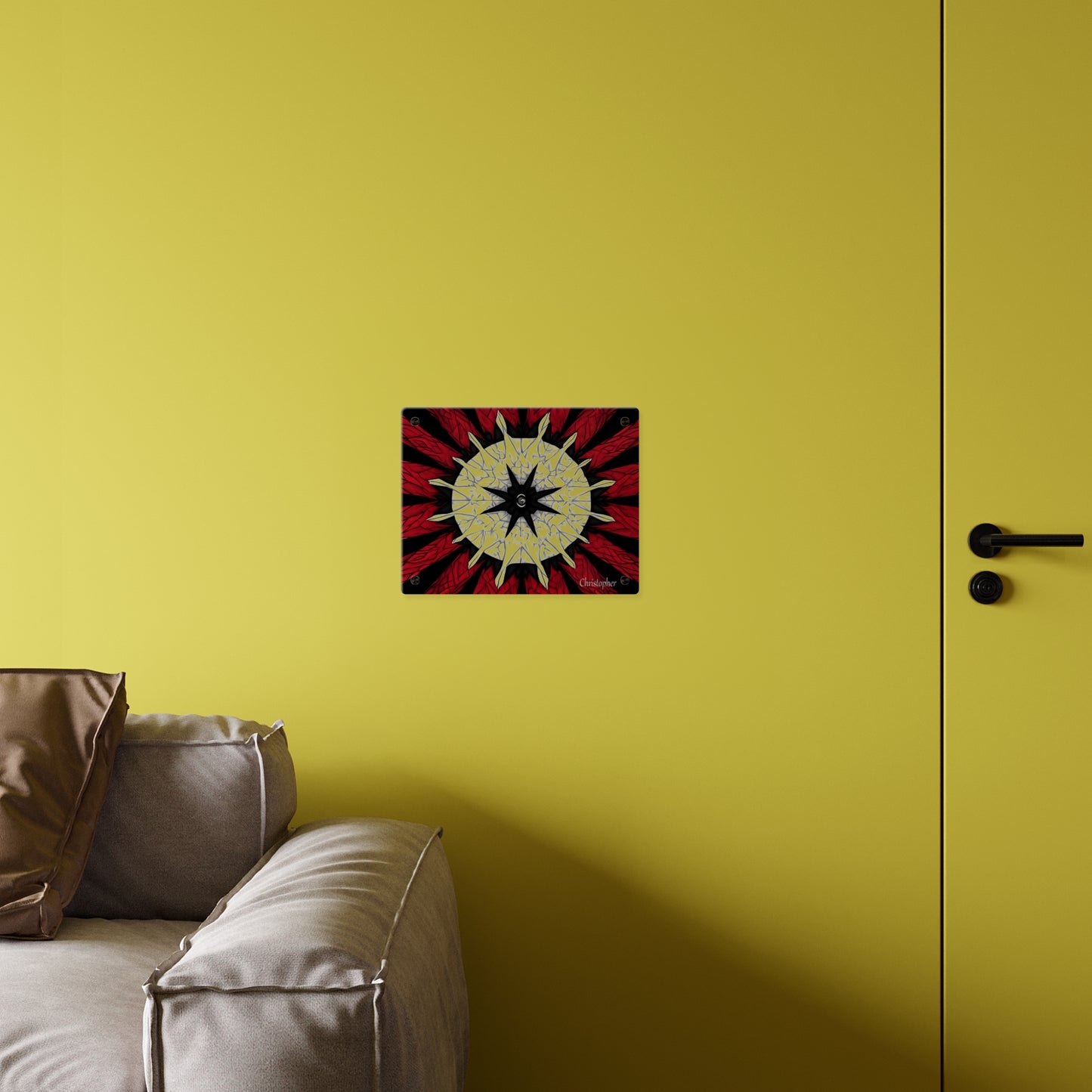 Red & Black Mandala Acrylic Wall Art Panel — Personalized Name Option