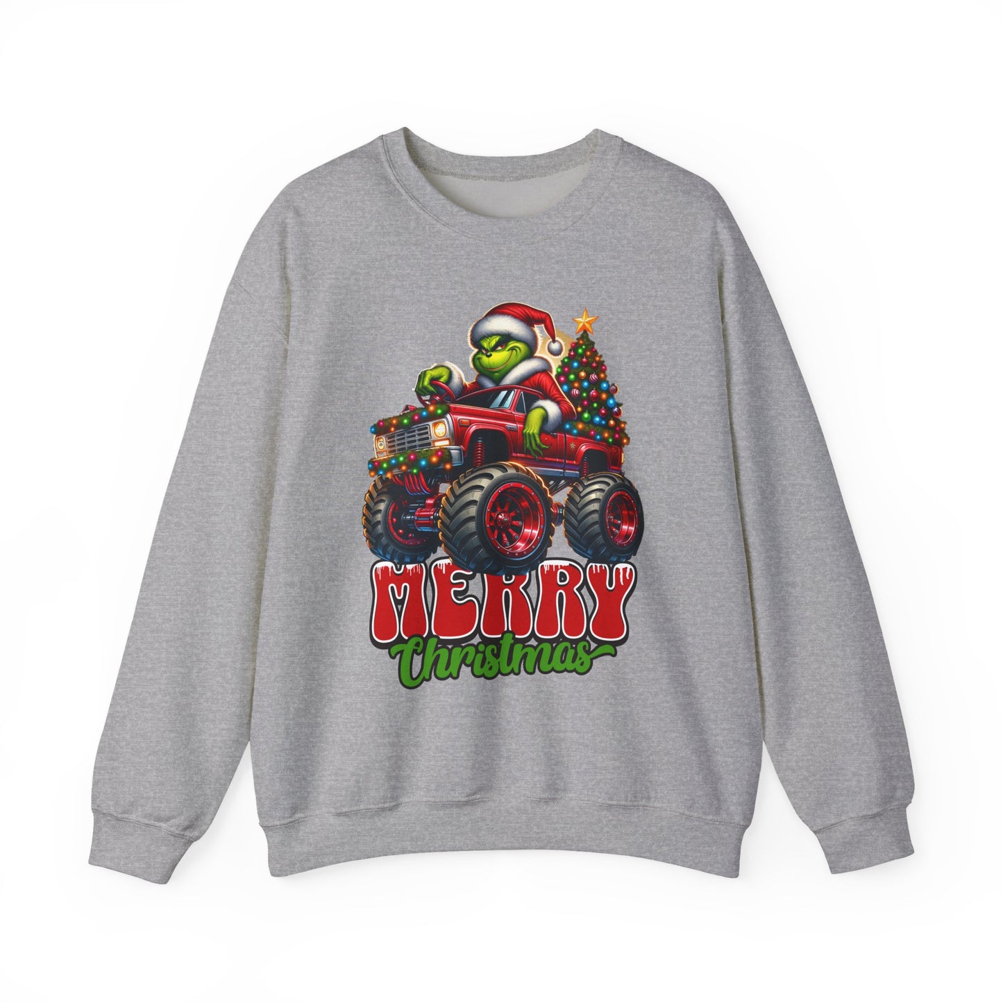 Christmas Monster Truck Sweatshirt — 'Merry Christmas' Grinch Driver Design