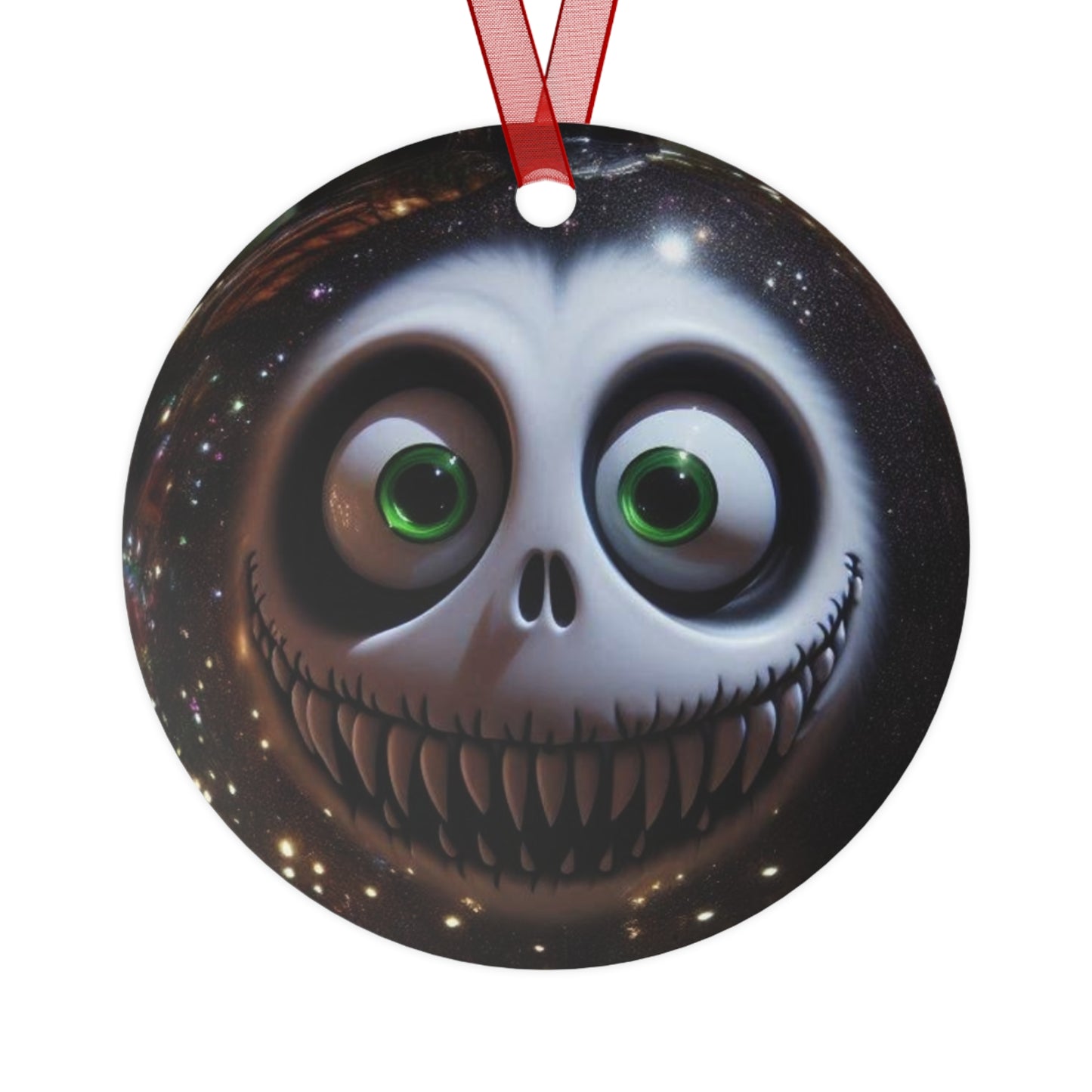 Creepy Smiling Skull Metal Ornament — Gothic Holiday Bell Decoration