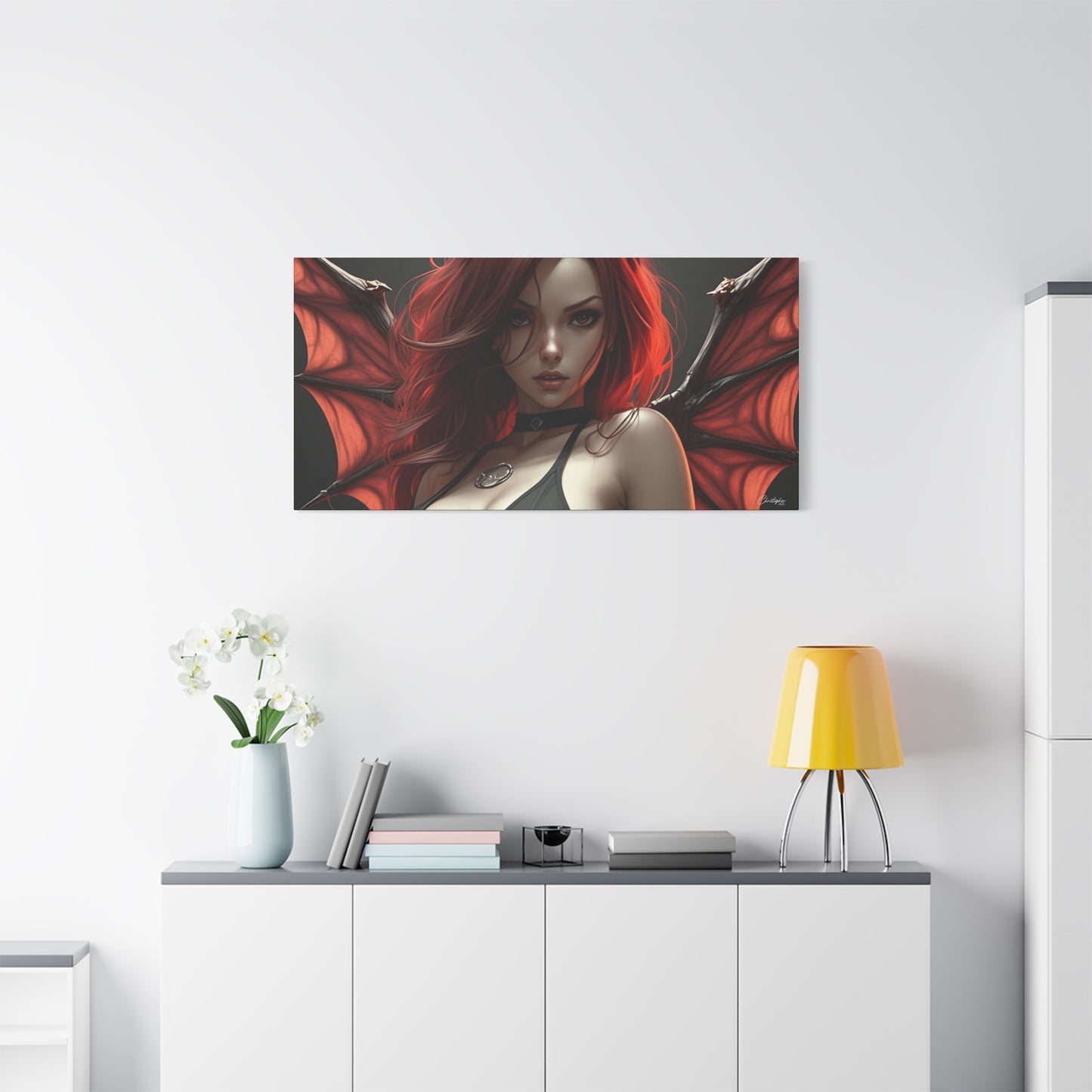 Gothic Fantasy Canvas Art, Demon Girl Wall Decor, Unique Home Decor, Gift for Her, Halloween or Birthday Gift