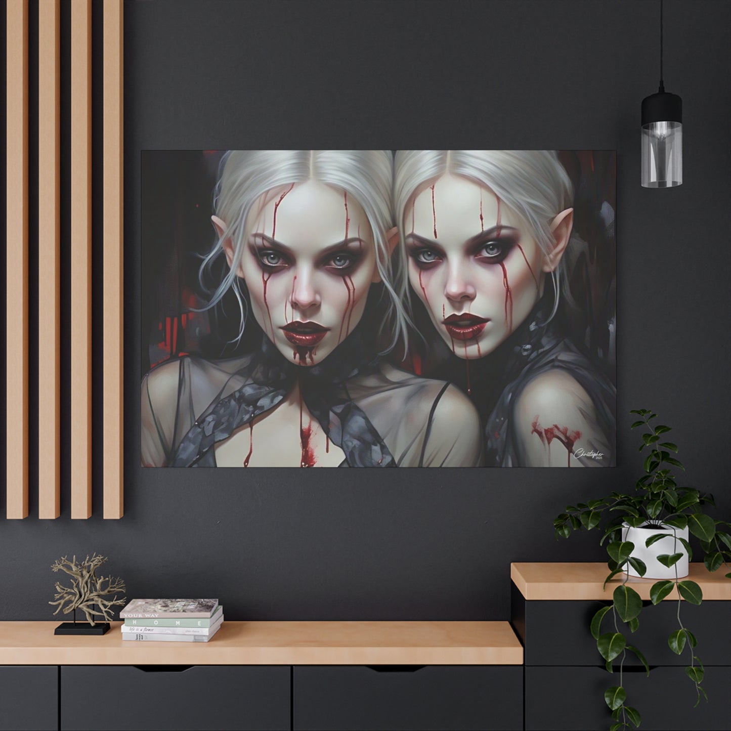 Gothic Canvas Art Print, Dark Fantasy Wall Decor, Horror Art, Halloween Home Decor, Vampire Artwork, Unique Gift for Spooky Season
