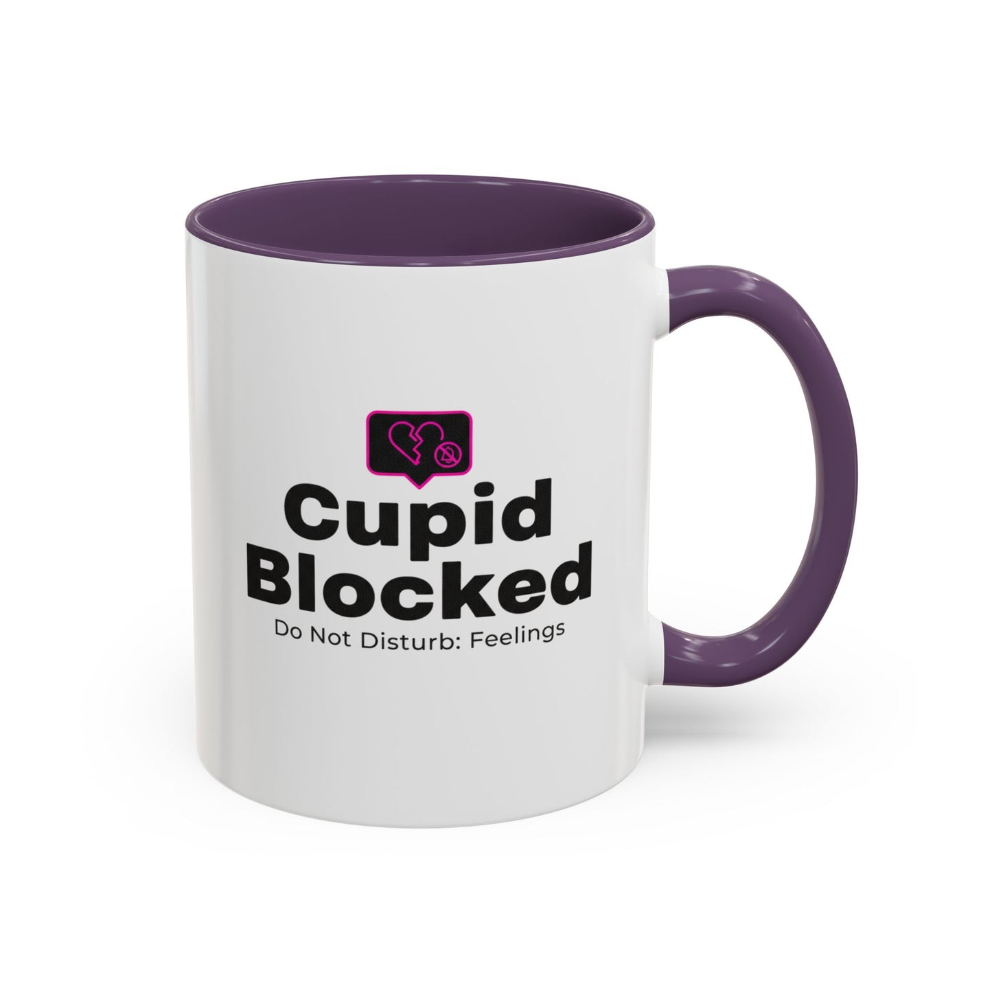 Cupid Blocked Accent Coffee Mug — 'Do Not Disturb: Feelings' Funny Anti-Valentine Gift