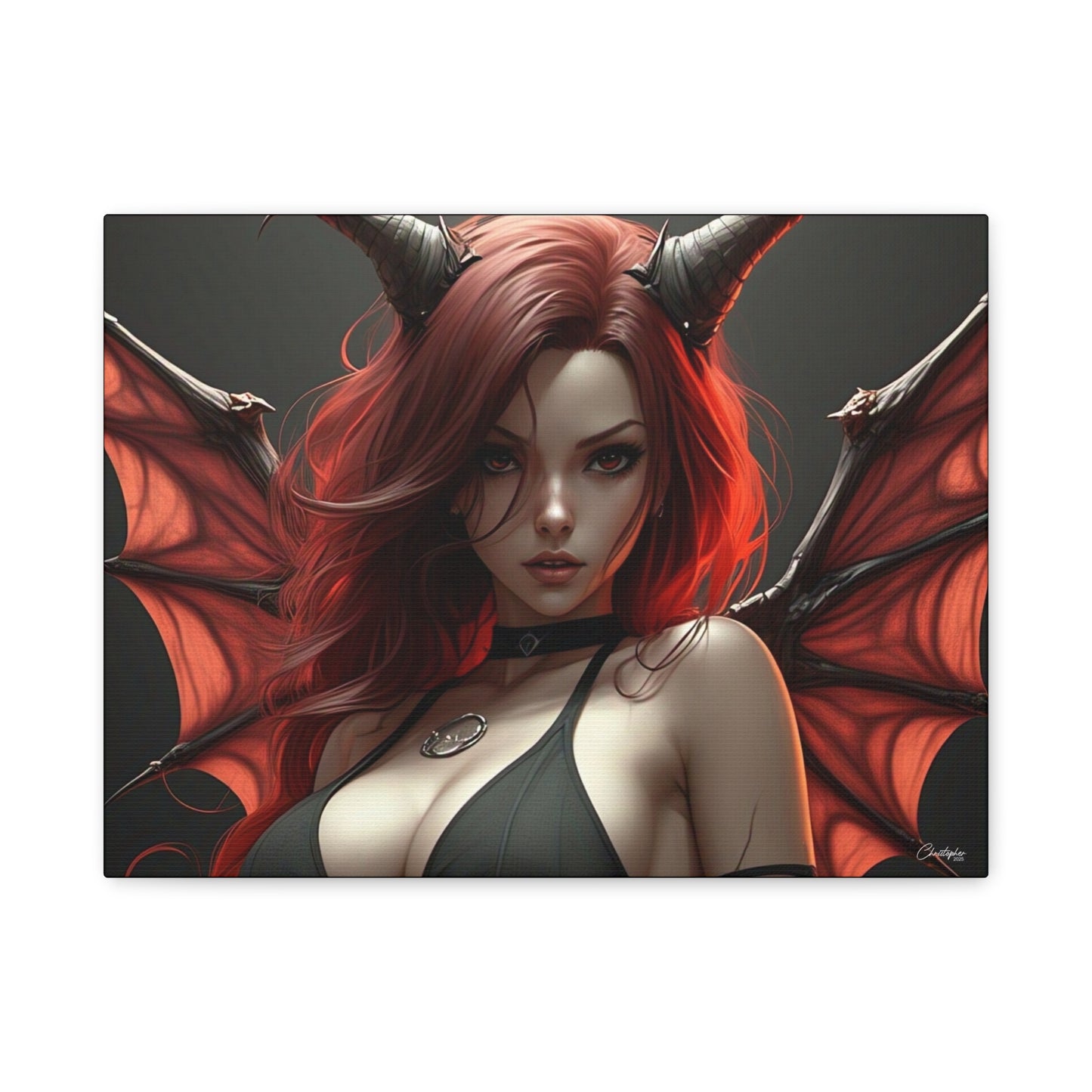 Gothic Fantasy Canvas Art, Demon Girl Wall Decor, Unique Home Decor, Gift for Her, Halloween or Birthday Gift