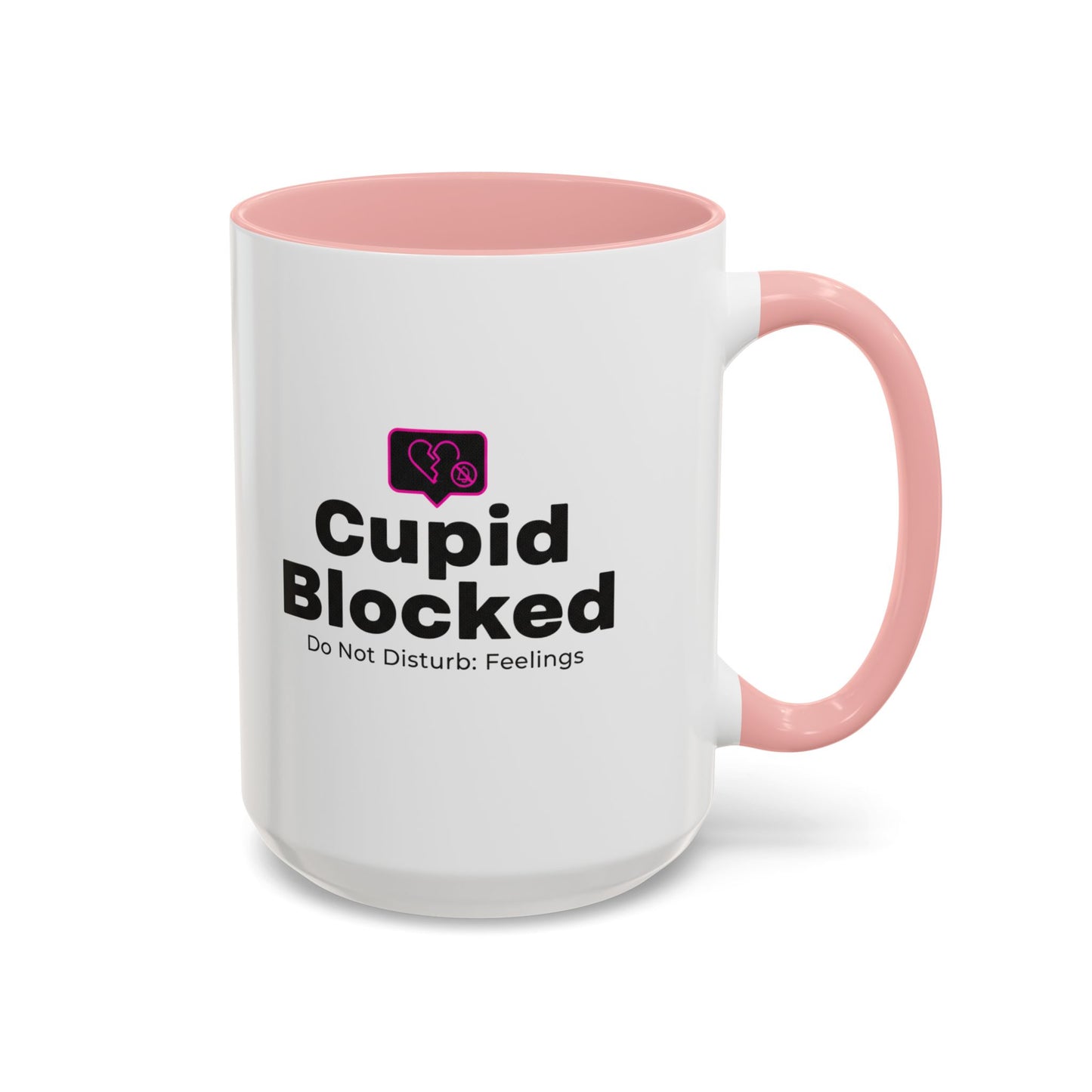 Cupid Blocked Accent Coffee Mug — 'Do Not Disturb: Feelings' Funny Anti-Valentine Gift