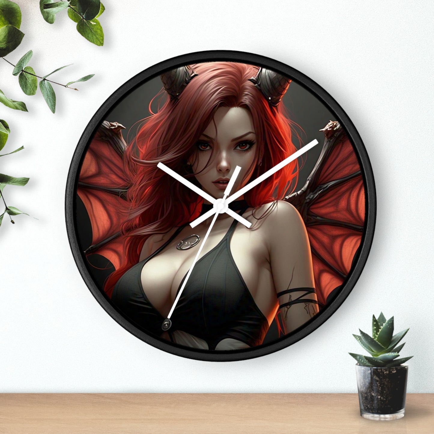 Gothic Fantasy Wall Clock, Unique Home Decor, Dark Aesthetic Clock, Red Haired Art, Gift for Collectors, Halloween Decoration