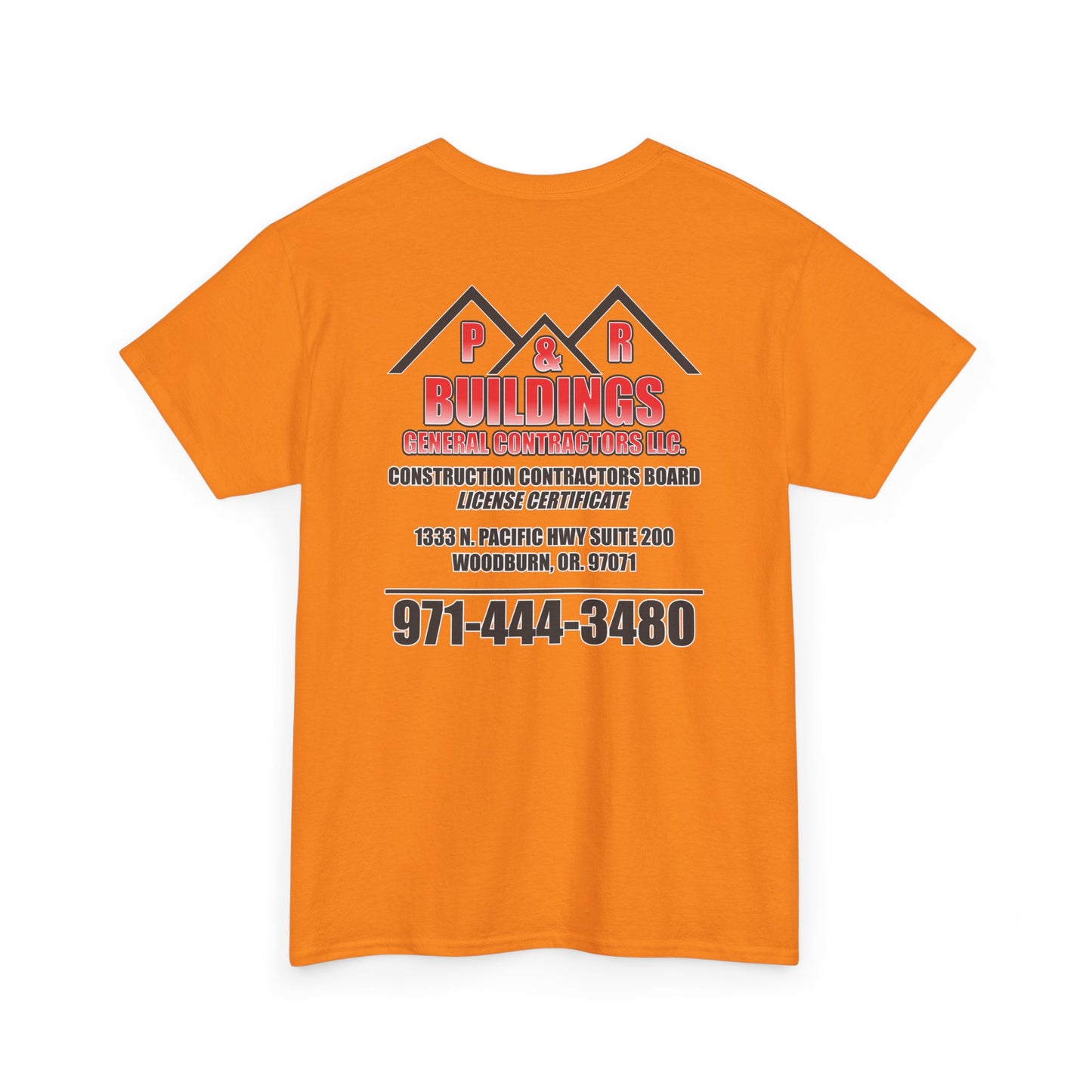 P&R BUILDINGS Logo Tee — Built Kings Contractor T‑Shirt (Phone & License Info on Back)