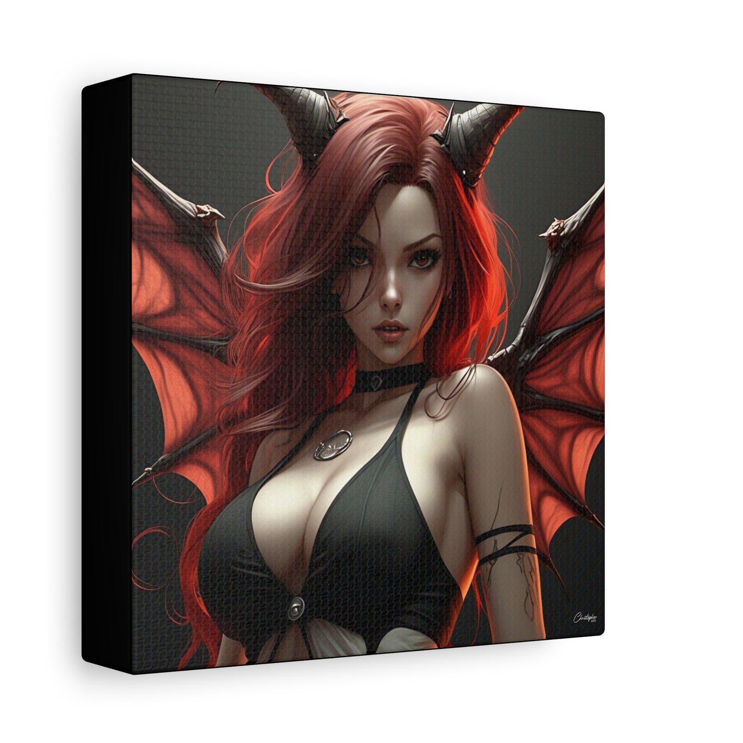 Gothic Fantasy Canvas Art, Demon Girl Wall Decor, Unique Home Decor, Gift for Her, Halloween or Birthday Gift