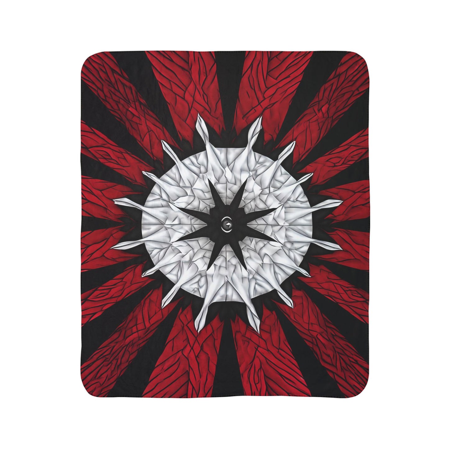 Compass Rose Fleece Sherpa Blanket — Gothic Red & Black Nautical Mandala