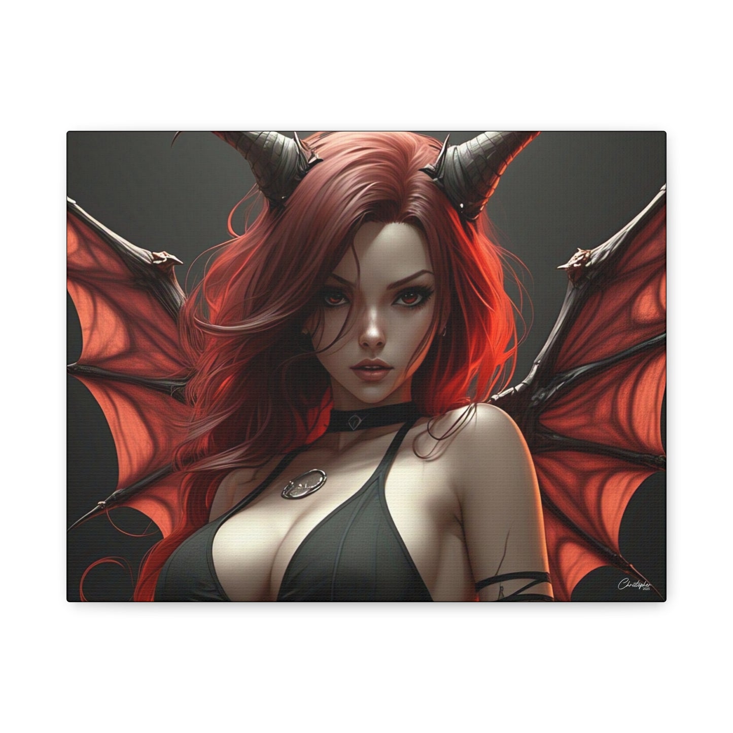 Gothic Fantasy Canvas Art, Demon Girl Wall Decor, Unique Home Decor, Gift for Her, Halloween or Birthday Gift