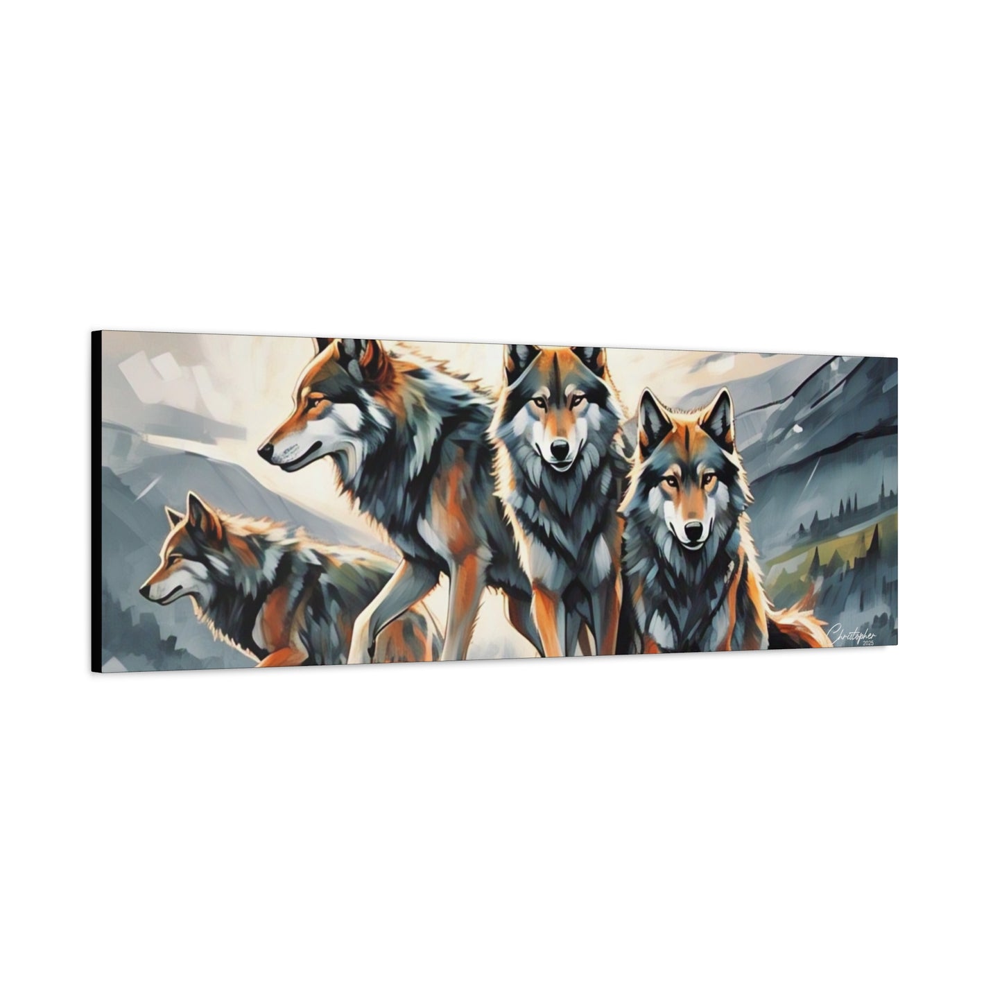 Wolf Family Matte Canvas Art, Home Decor, Animal Lovers Gift, Nature Wall Art, Wildlife Art Print, Outdoor Enthusiasts Decor