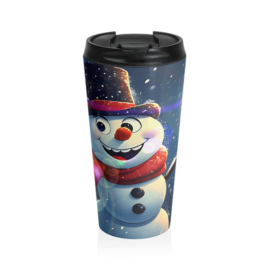Festive (christmas selfies) Stainless Steel Travel Mug with Snowman & Winter Scene