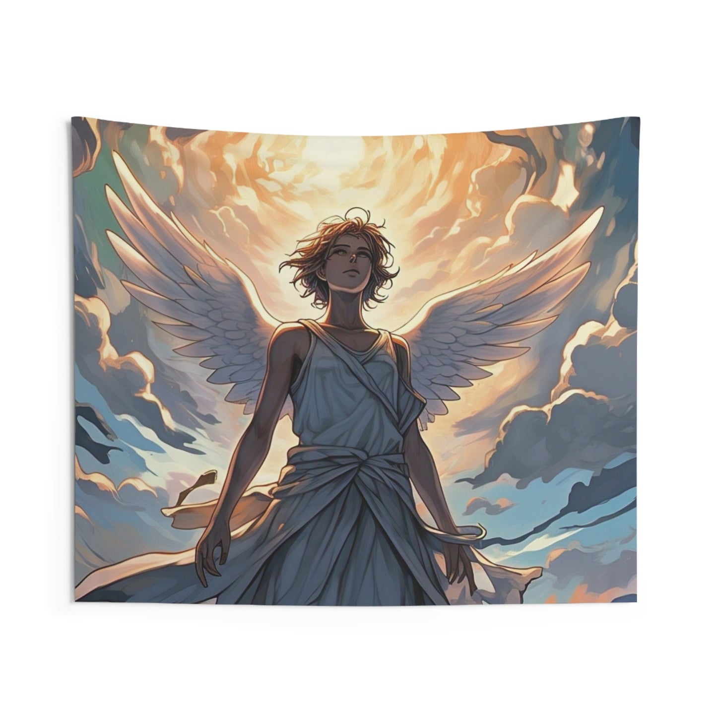 Angel Wall Tapestry — Radiant Guardian Sunset Decor
