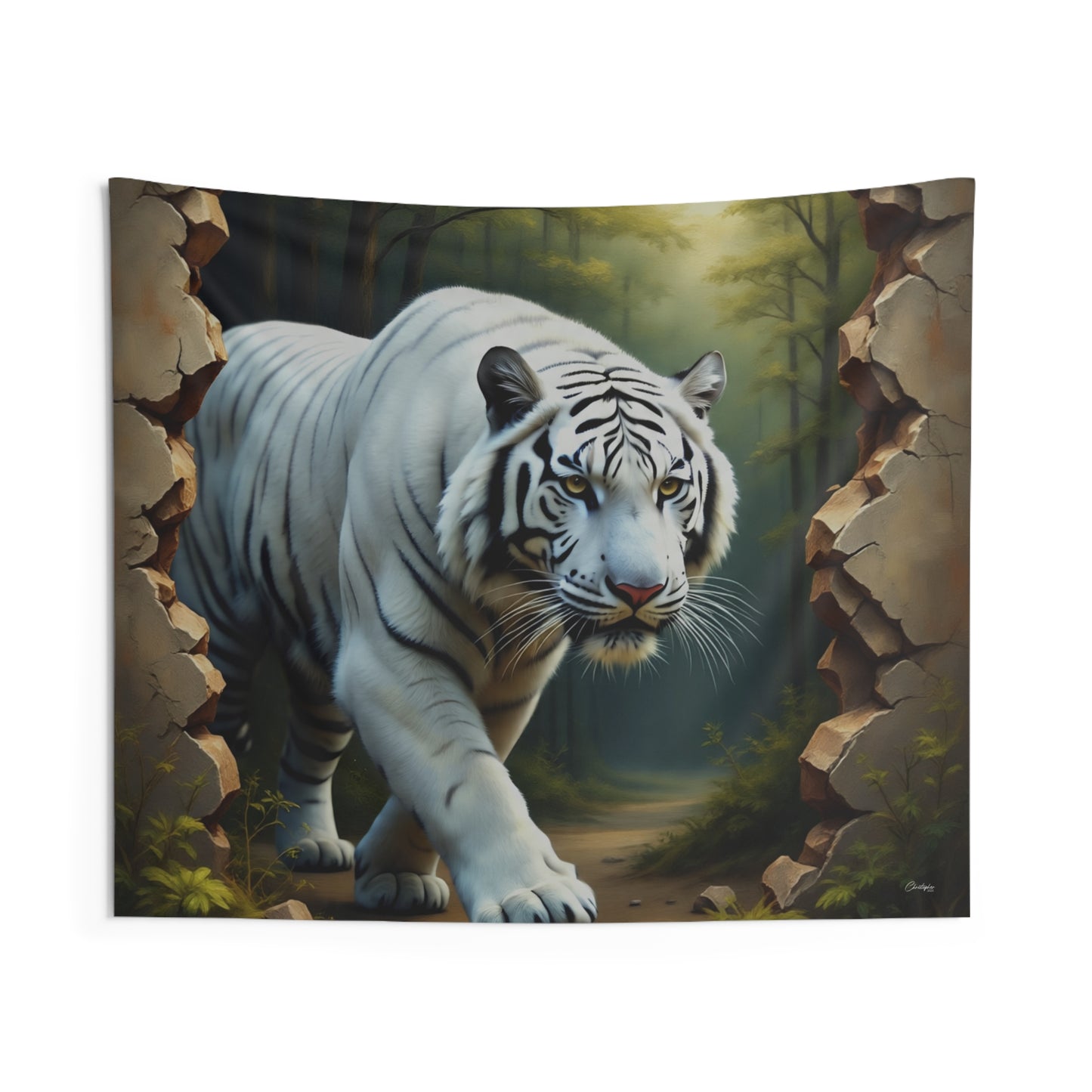 Majestic White Tiger Tapestry - Boho Wall Art, Nature Decor, Home Aesthetic, Gift for Animal Lovers, Living Room Wall Hanging, Jungle Theme