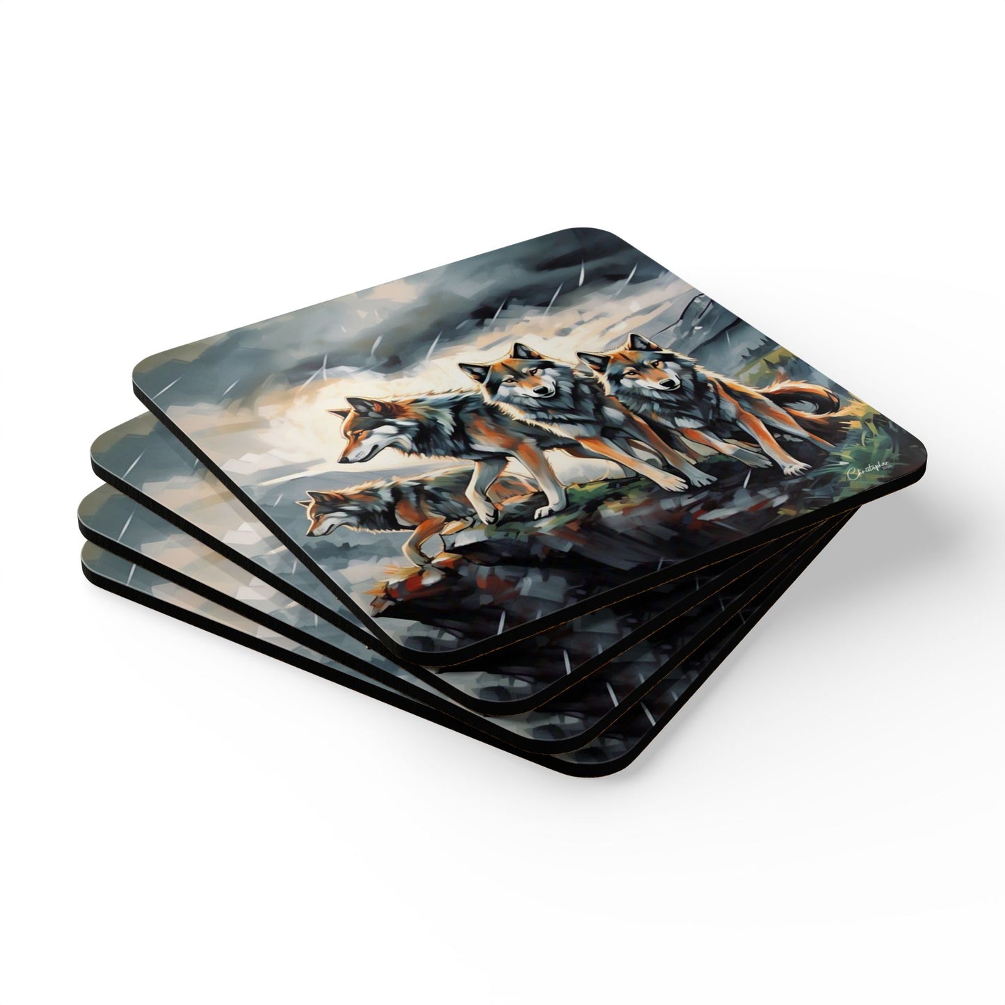 Wolf-Themed Cork Coaster Set, Rustic Home Decor, Nature Lover Gift, Eco-Friendly Drinkware, Animal Art Coasters