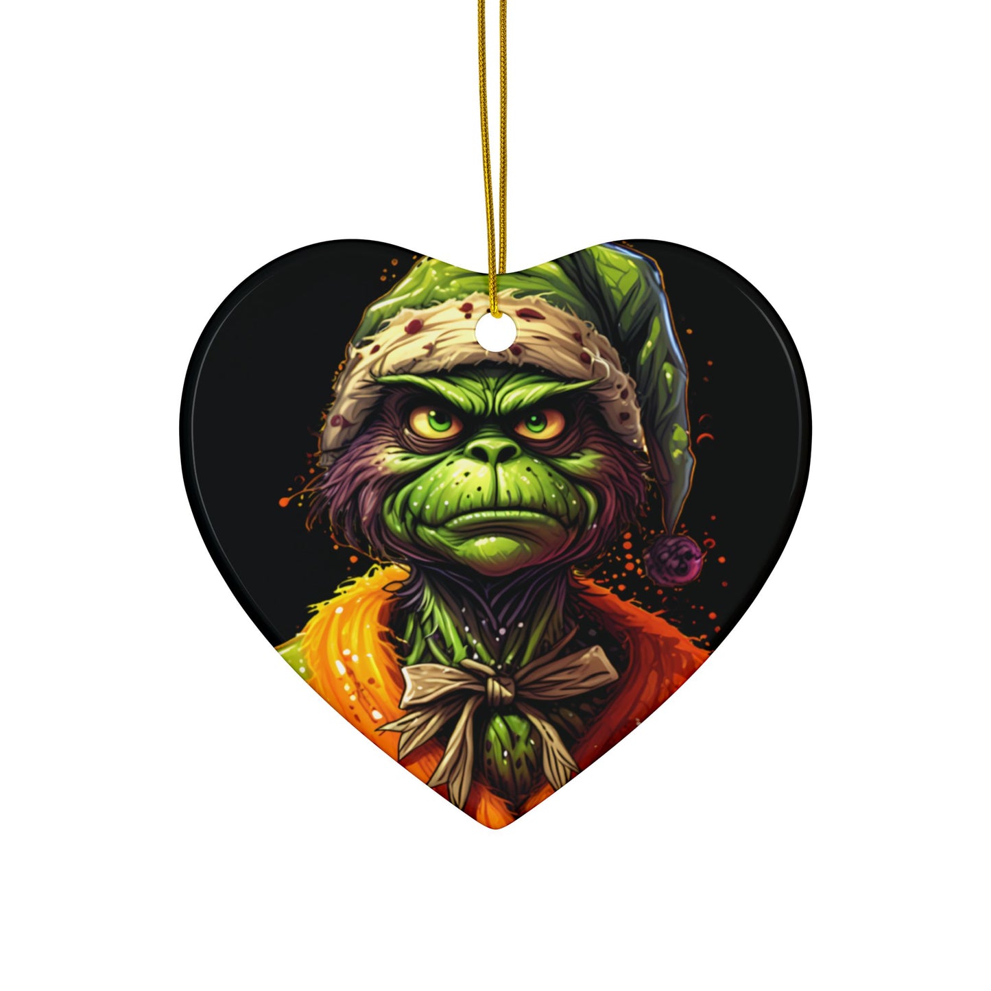 Grinch-Inspired Ceramic Ornament — Double-Sided Holiday Decoration