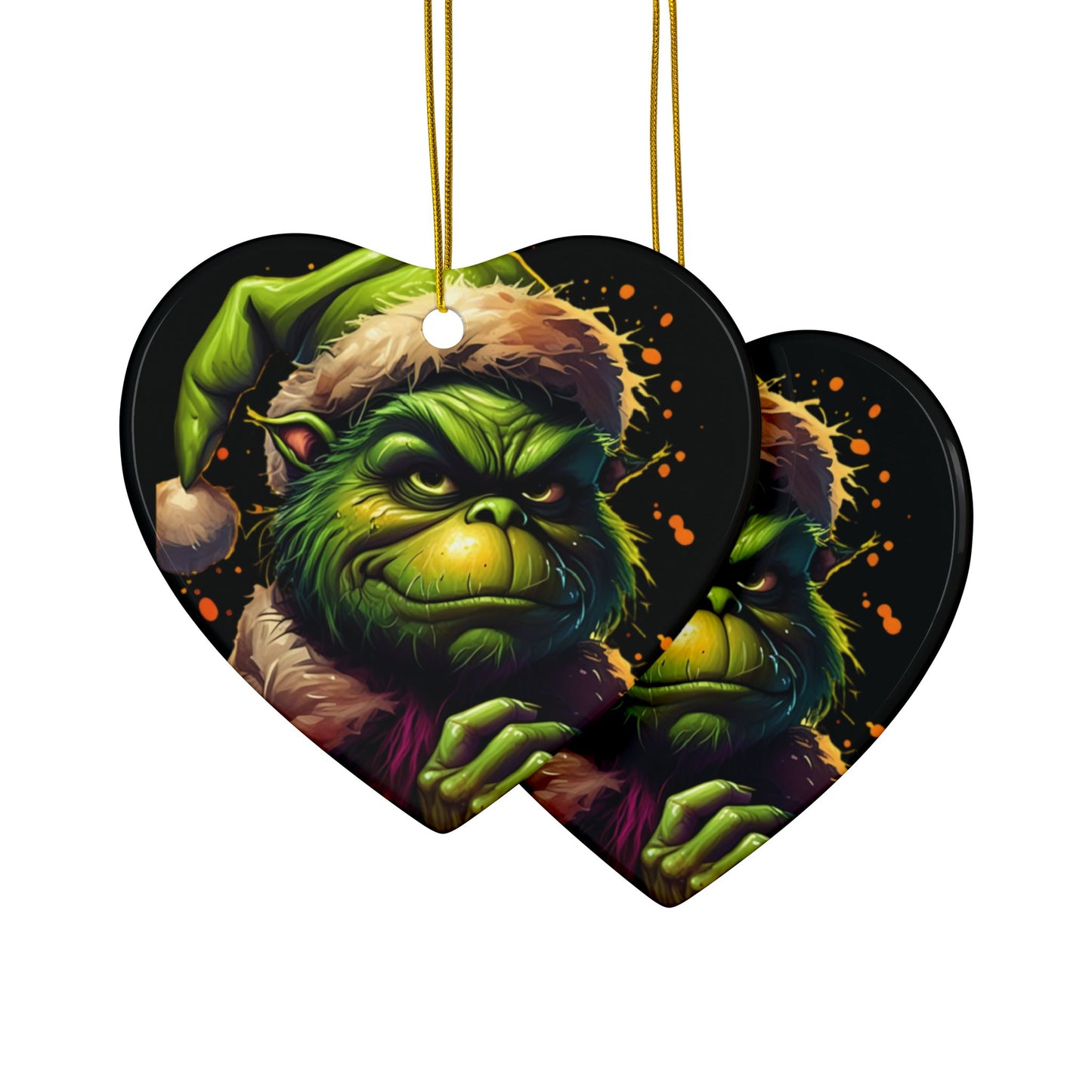 Grumpy Grinch Ceramic Ornament — Double-Sided Christmas Tree Decoration