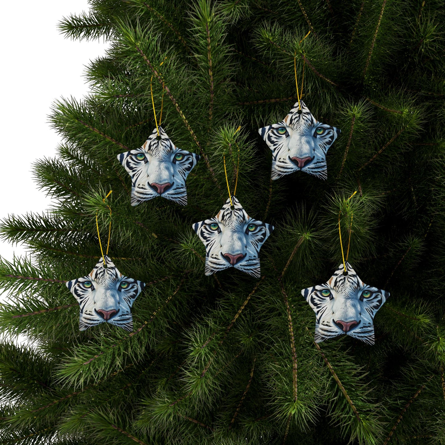 White Tiger Ceramic Ornament — Two-Sided Round Holiday Decoration