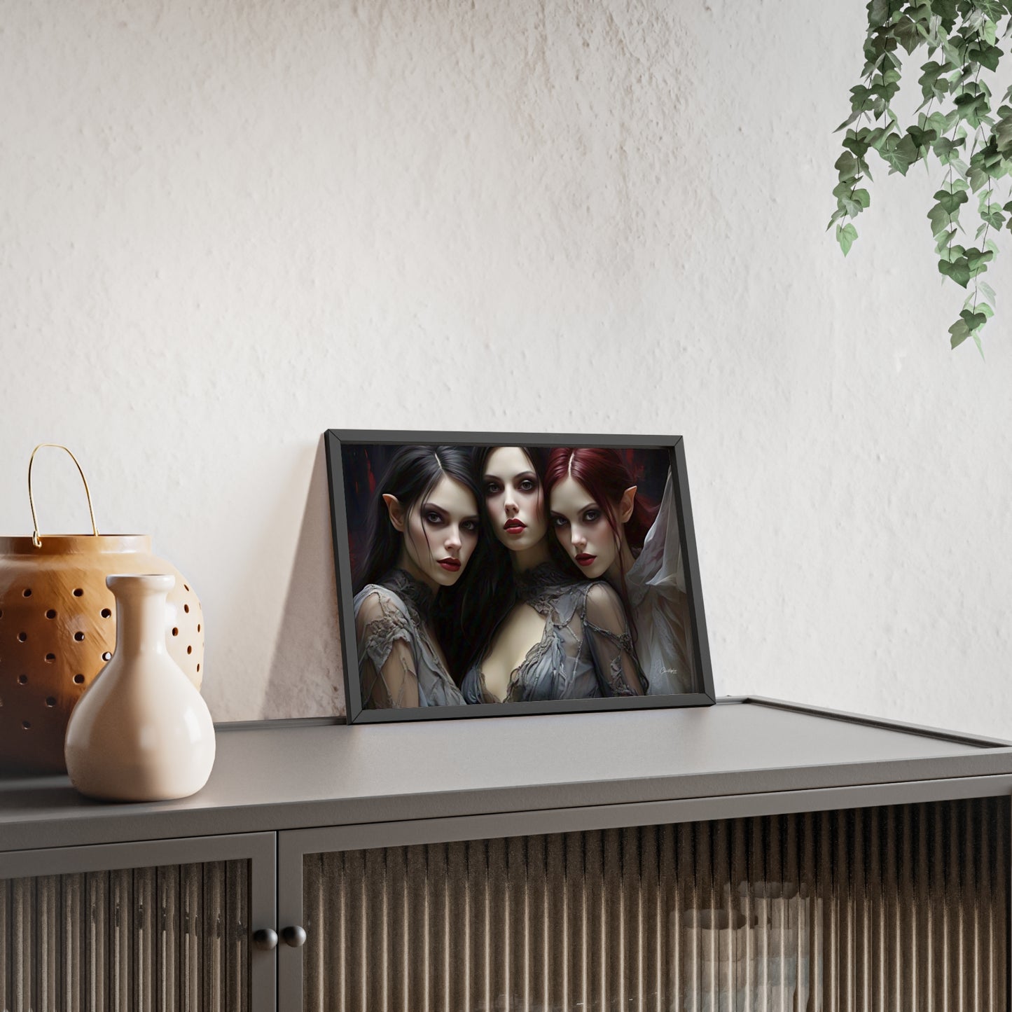 Eerie Fantasy Art Posters with Wooden Frame, Gothic Home Decor, Unique Wall Art, Gift for Art Lovers, Halloween Decoration, Witchy Style