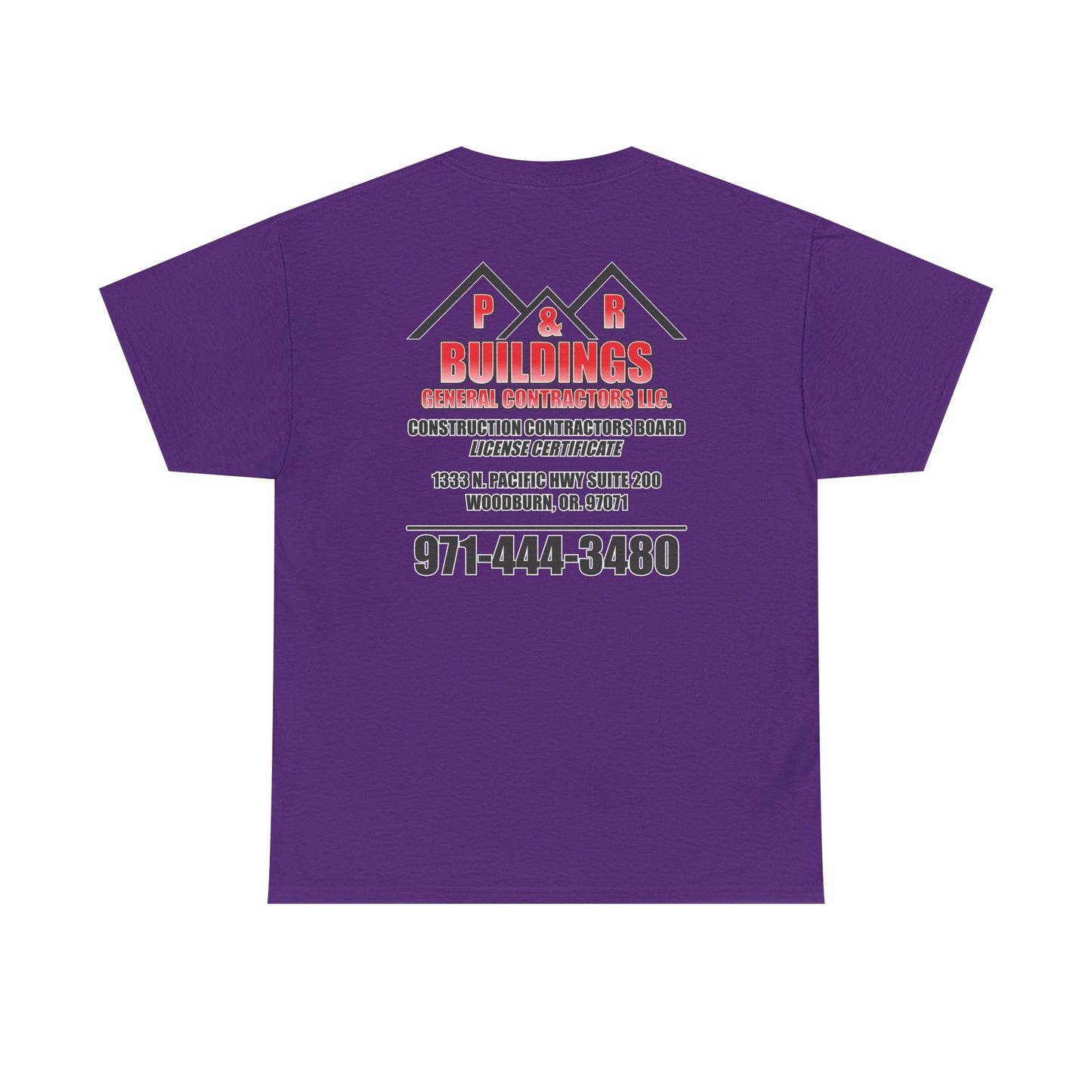 P&R BUILDINGS Logo Tee — Built Kings Contractor T‑Shirt (Phone & License Info on Back)