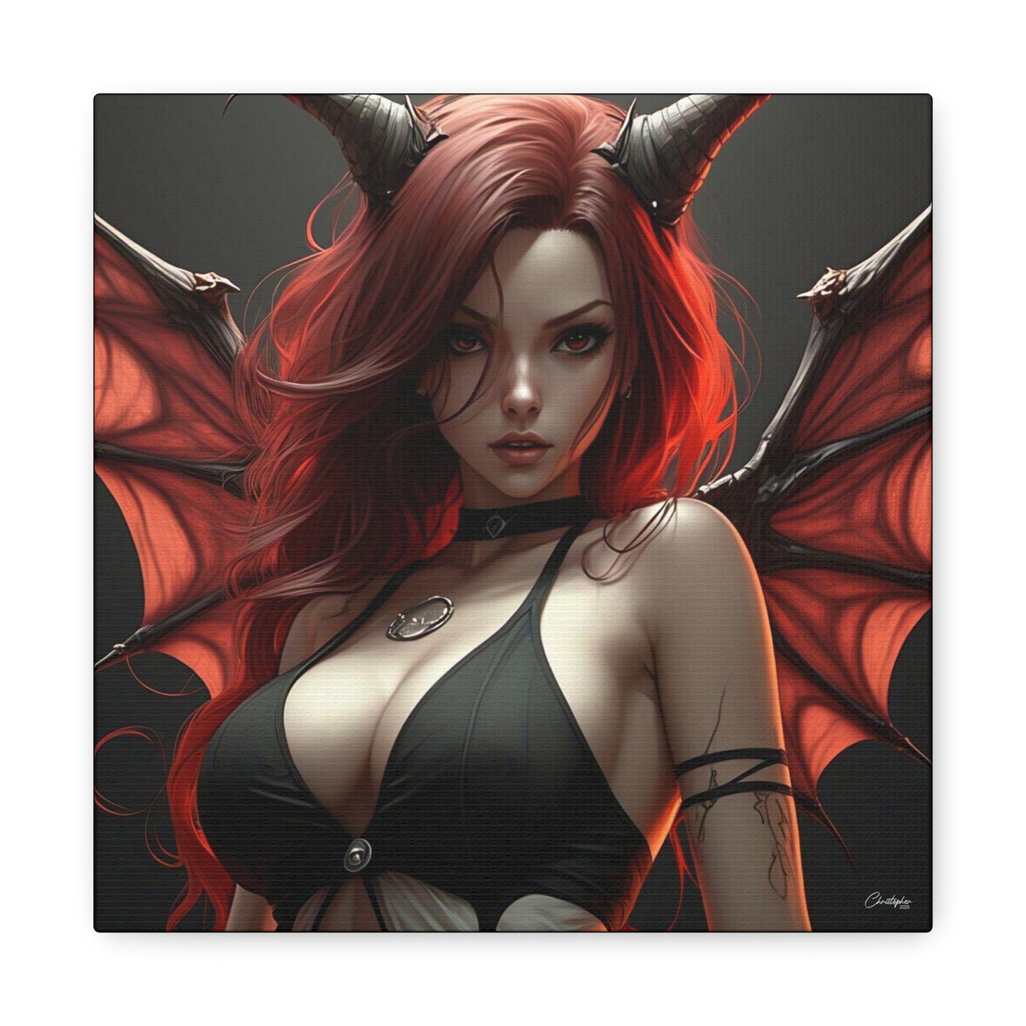Gothic Fantasy Canvas Art, Demon Girl Wall Decor, Unique Home Decor, Gift for Her, Halloween or Birthday Gift