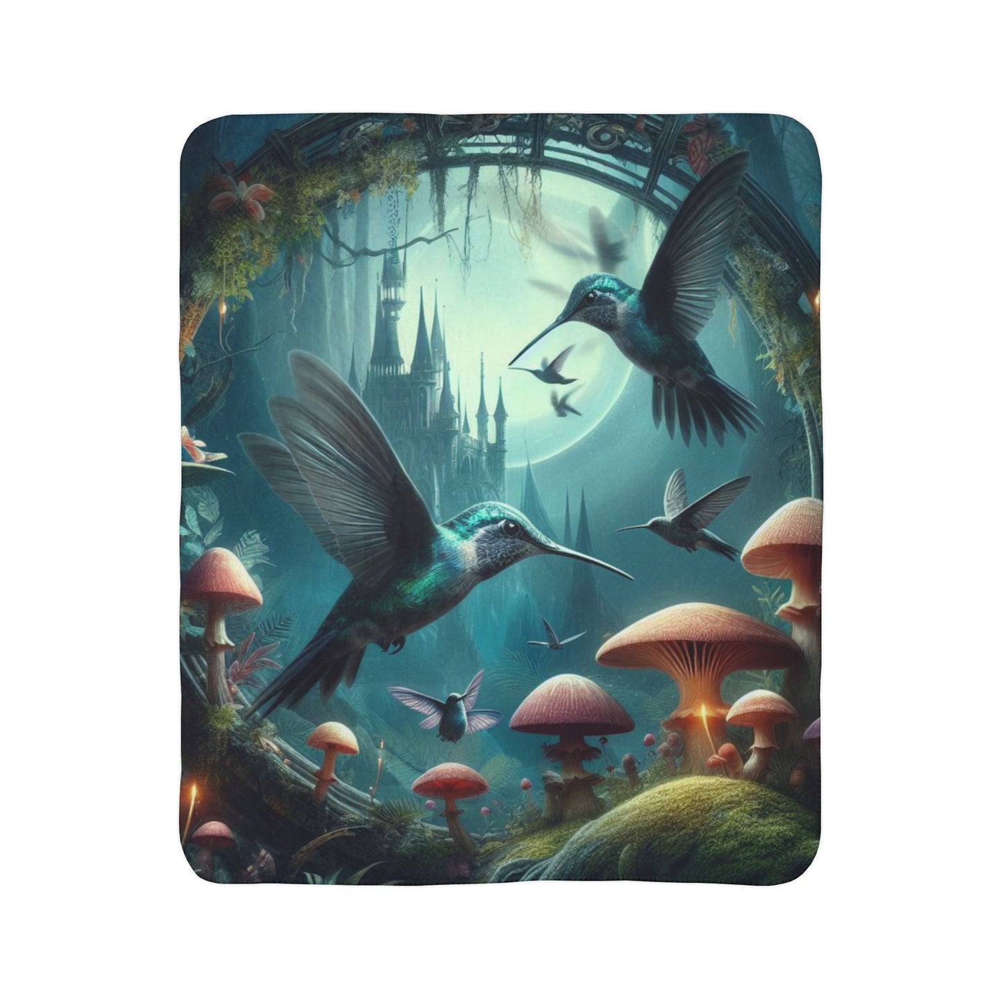 Magical Hummingbird Fleece Sherpa Blanket - Cozy Gift for Nature Lovers, Home Décor, Comfortable Throw, Boho Accent