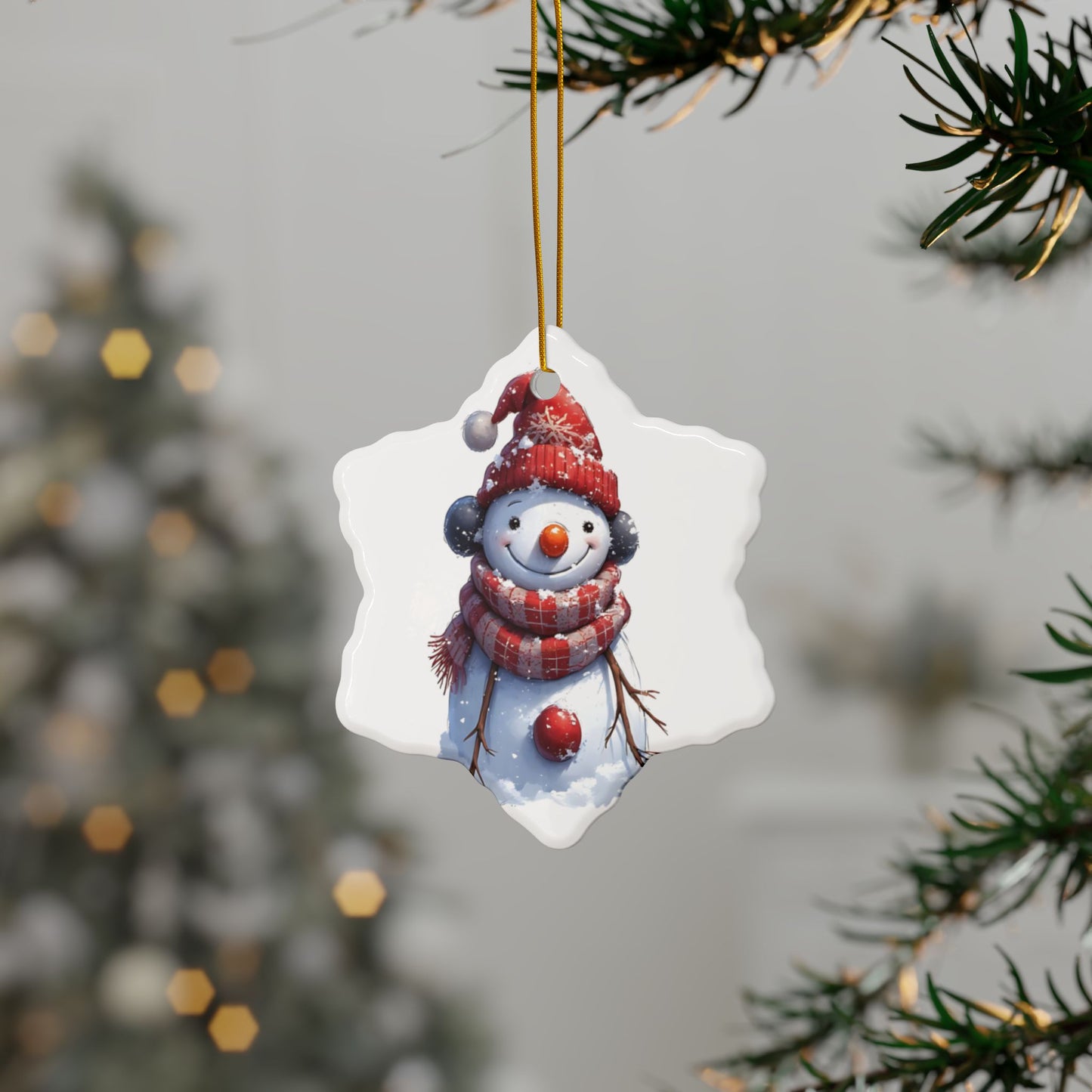 Snowman Ceramic Ornament — Double-Sided Christmas Tree Decoration