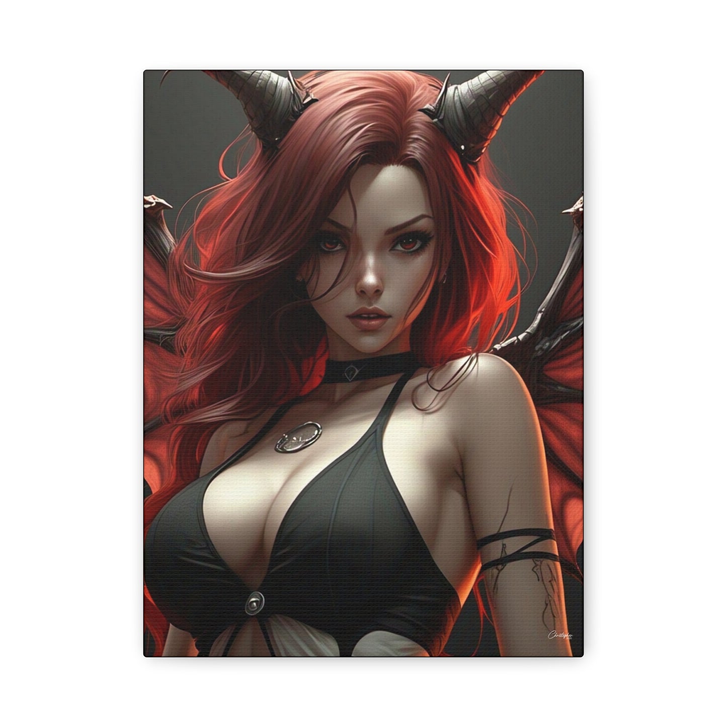 Gothic Fantasy Canvas Art, Demon Girl Wall Decor, Unique Home Decor, Gift for Her, Halloween or Birthday Gift